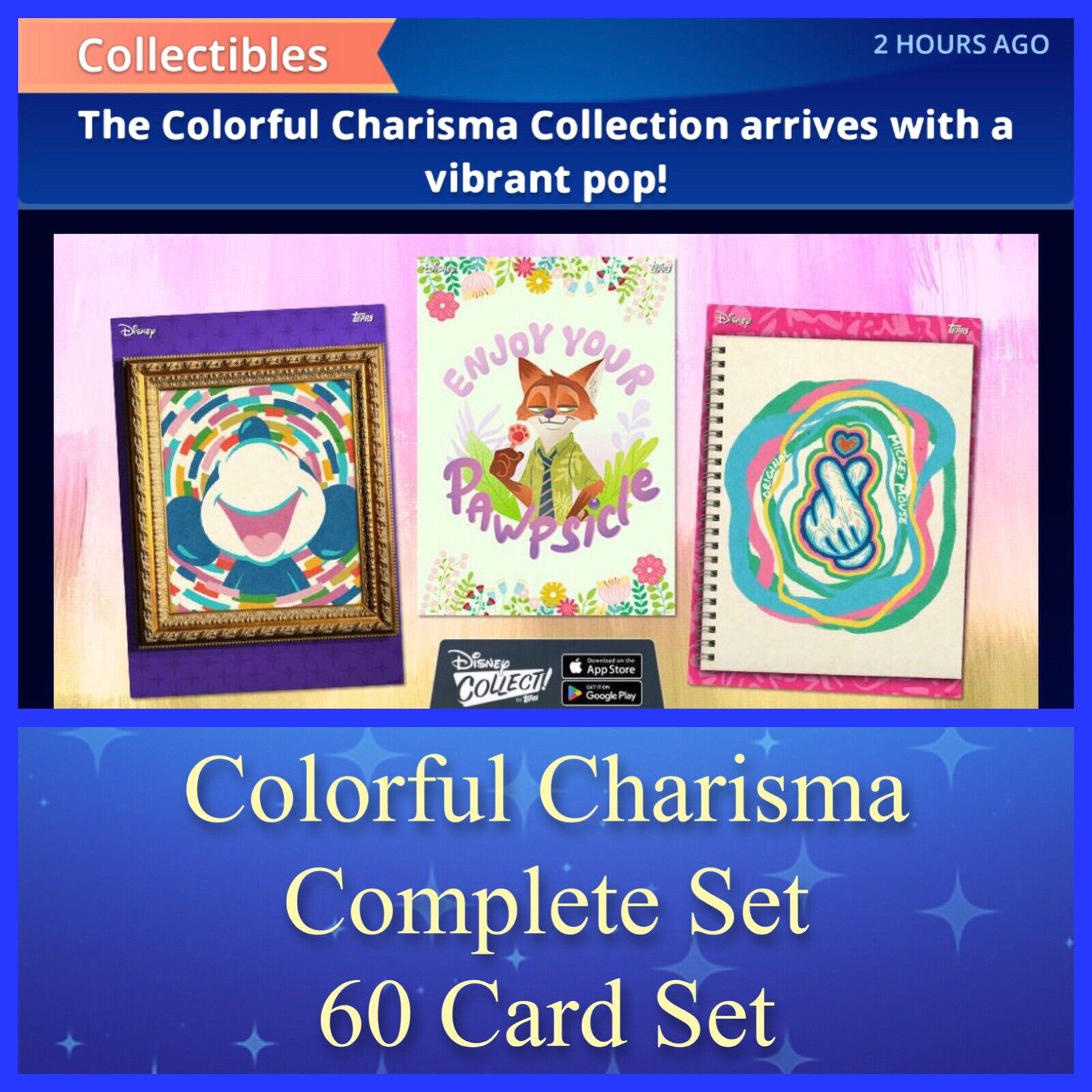 COLORFUL CHARISMA COLLECTION-EPIC+SR+RARE+UNCOM 60 CARD SET-TOPPS DISNEY COLLECT