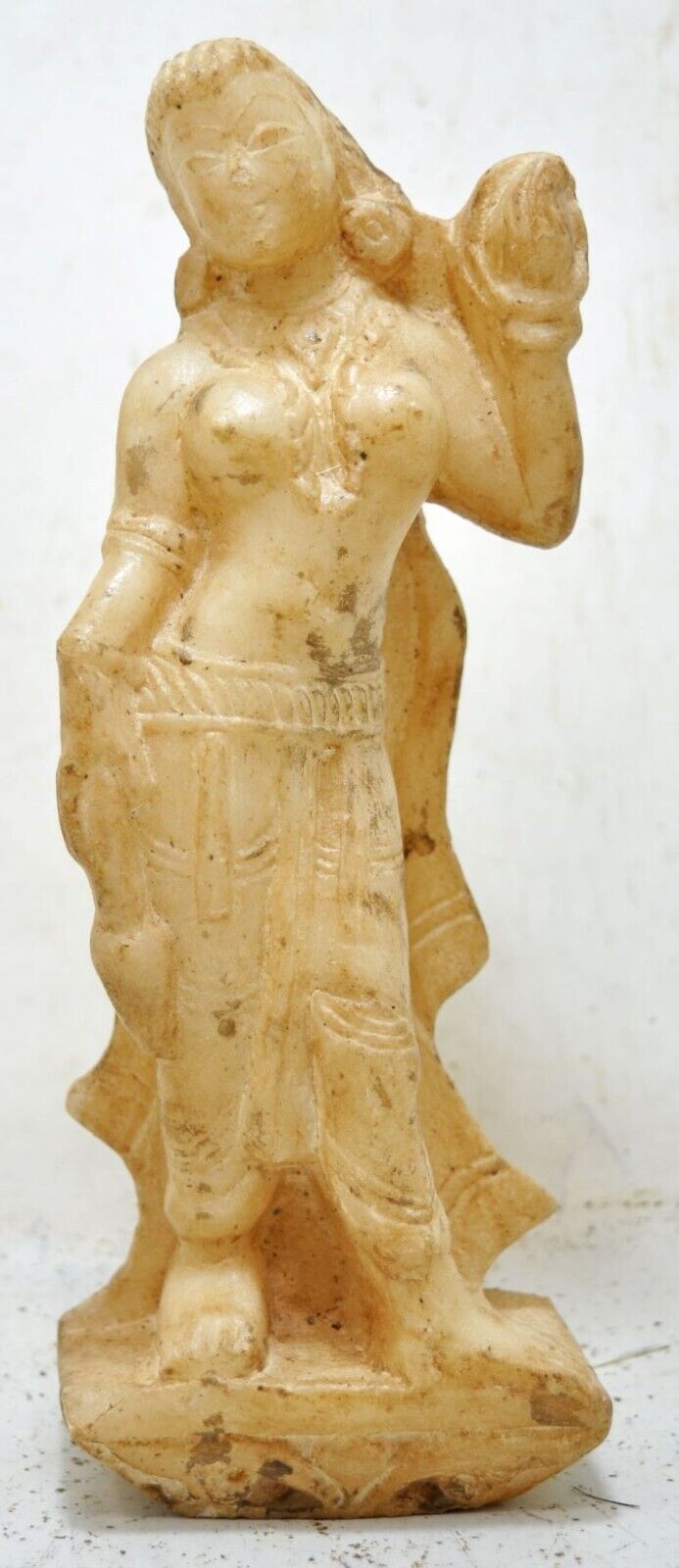 Antique White Marble Lady Apsara Musician Figurine Original Very Fine HandCarved