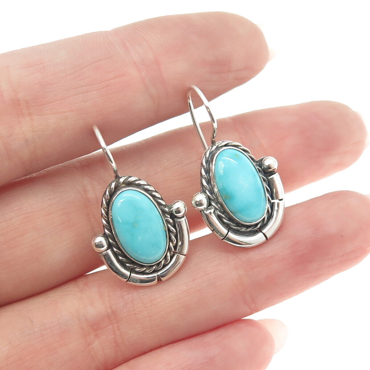 Old Pawn 925 Sterling Silver Vintage Southwestern Real Turquoise Tribal Earrings