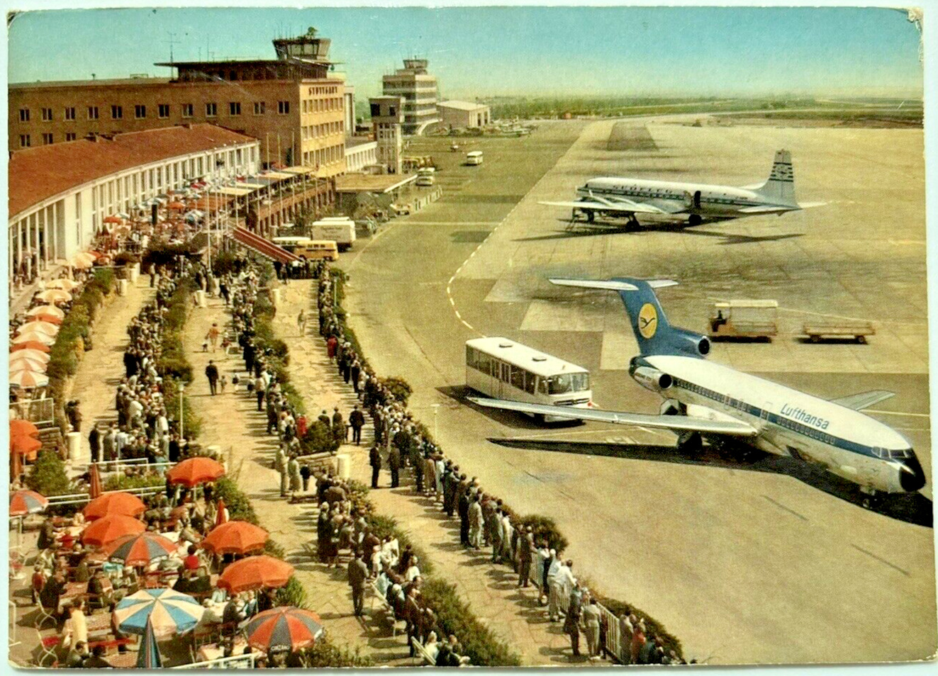 1972 STUTTGART GERMANY AIRPORT LUFSTHANSA 727 Baden-Wurttemberg Postcard D5