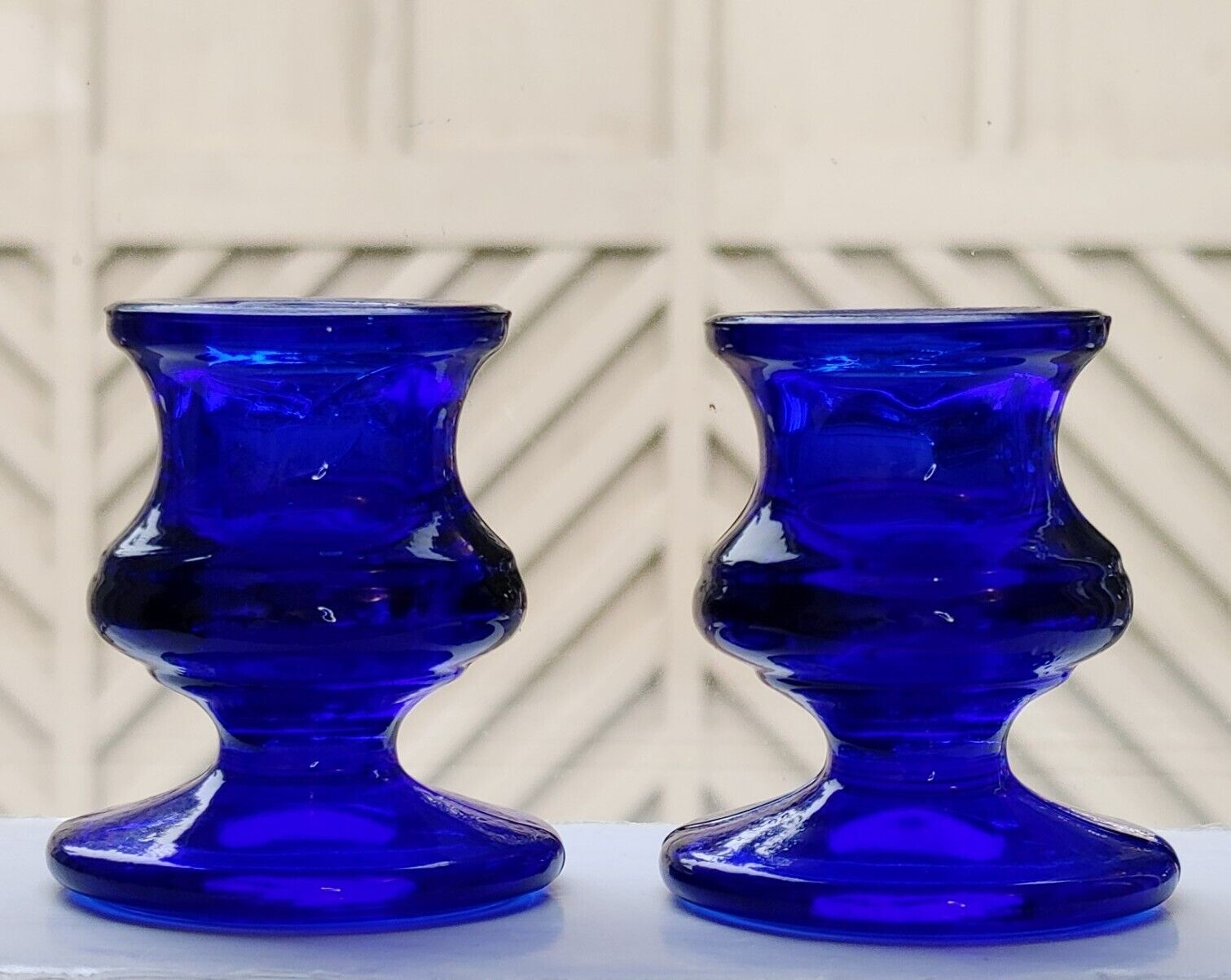 Cobalt Blue Glass Candlestick Holders Pair 2.5\