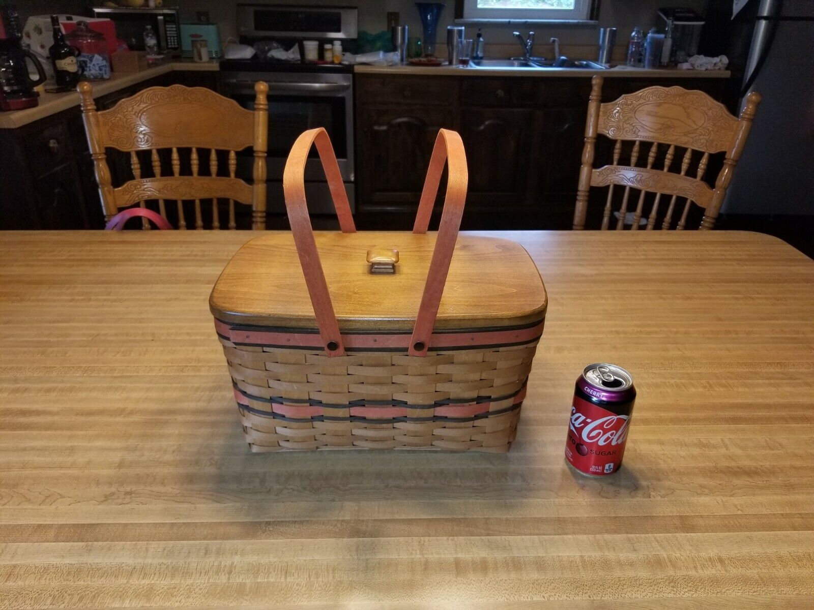 Rare Longaberger Peach Medium Market Basket with Lid