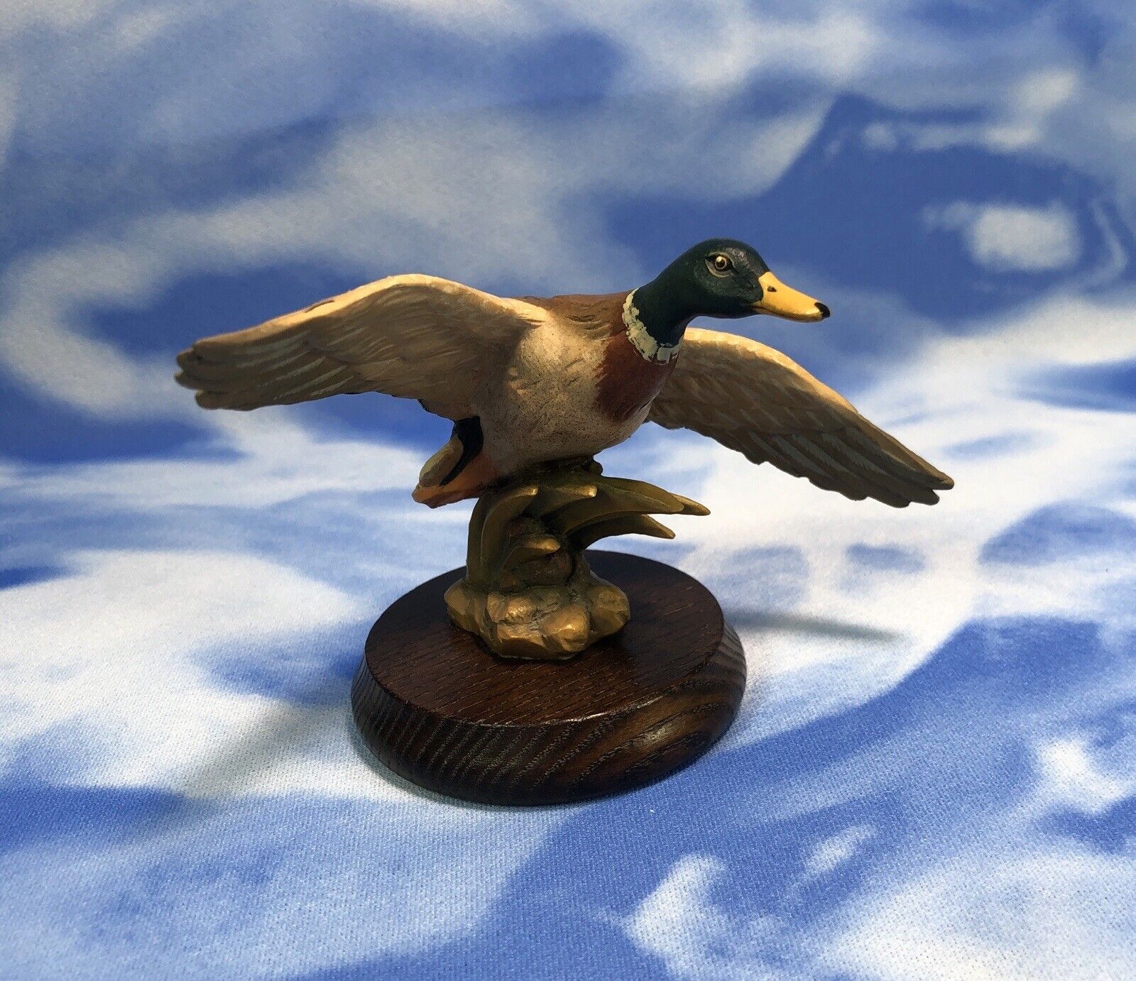 Anri Gunther Granget Flying Mallard Duck Bird Taking Flight on Wood Base RGUC