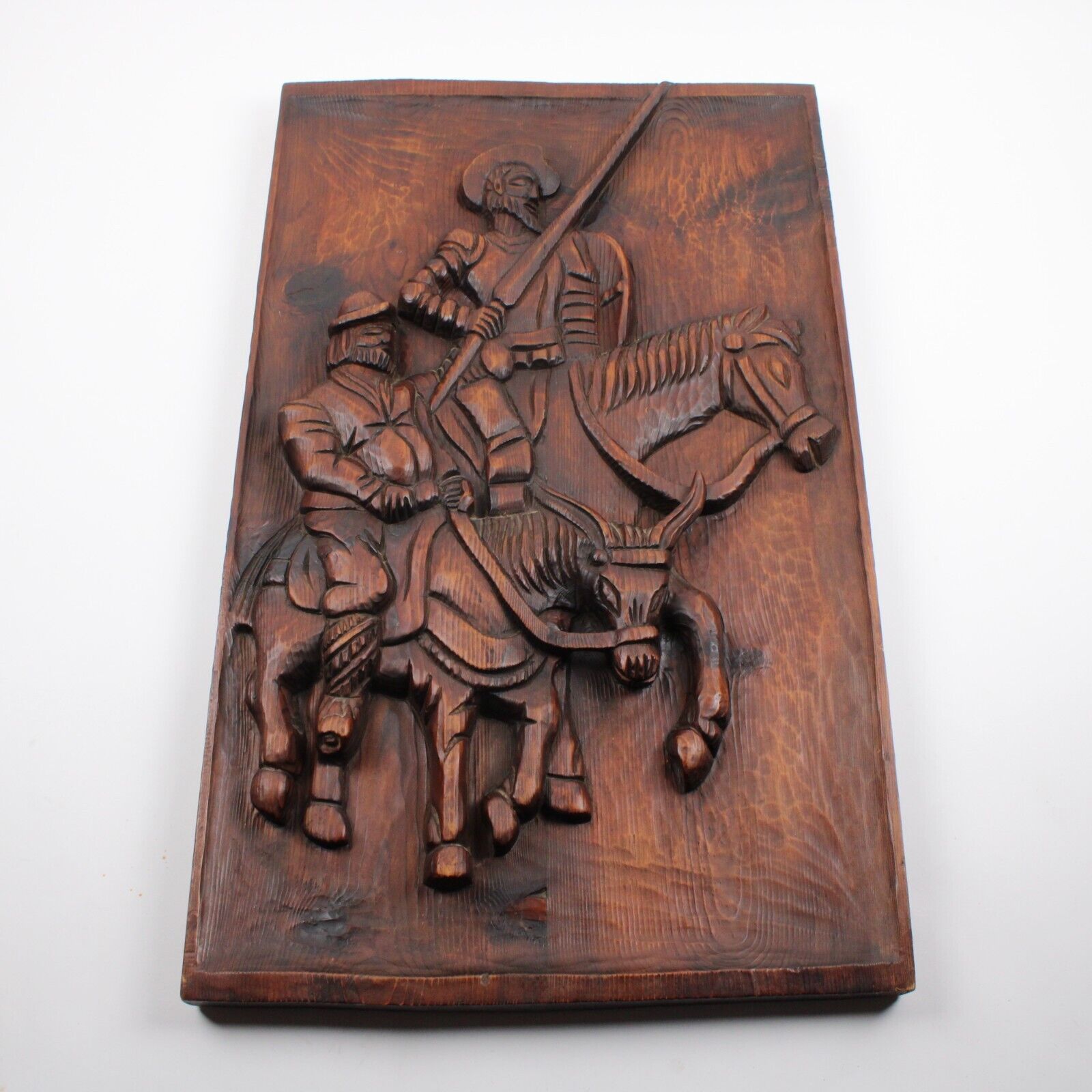 Vintage Old Large Carved Wooden Don Quixote & Sancho Panza Hanging Wall Decor