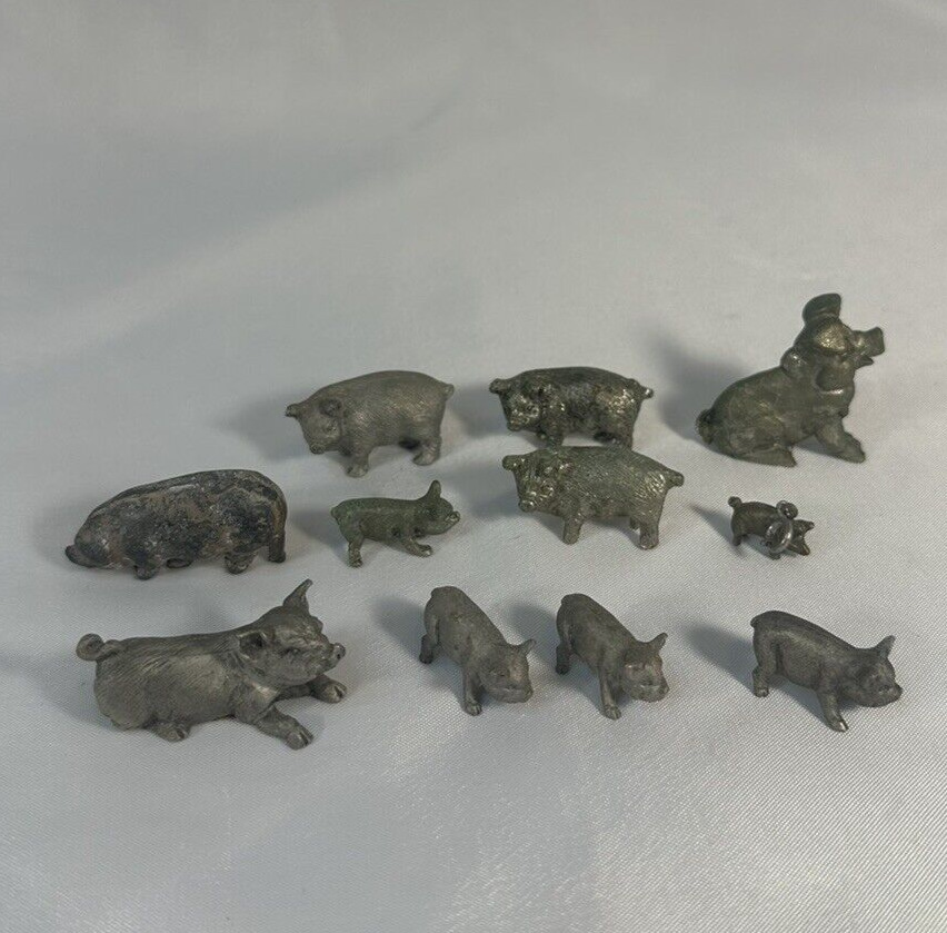 Vintage Pewter Pig Mini Figurines Animals Lot Of 11
