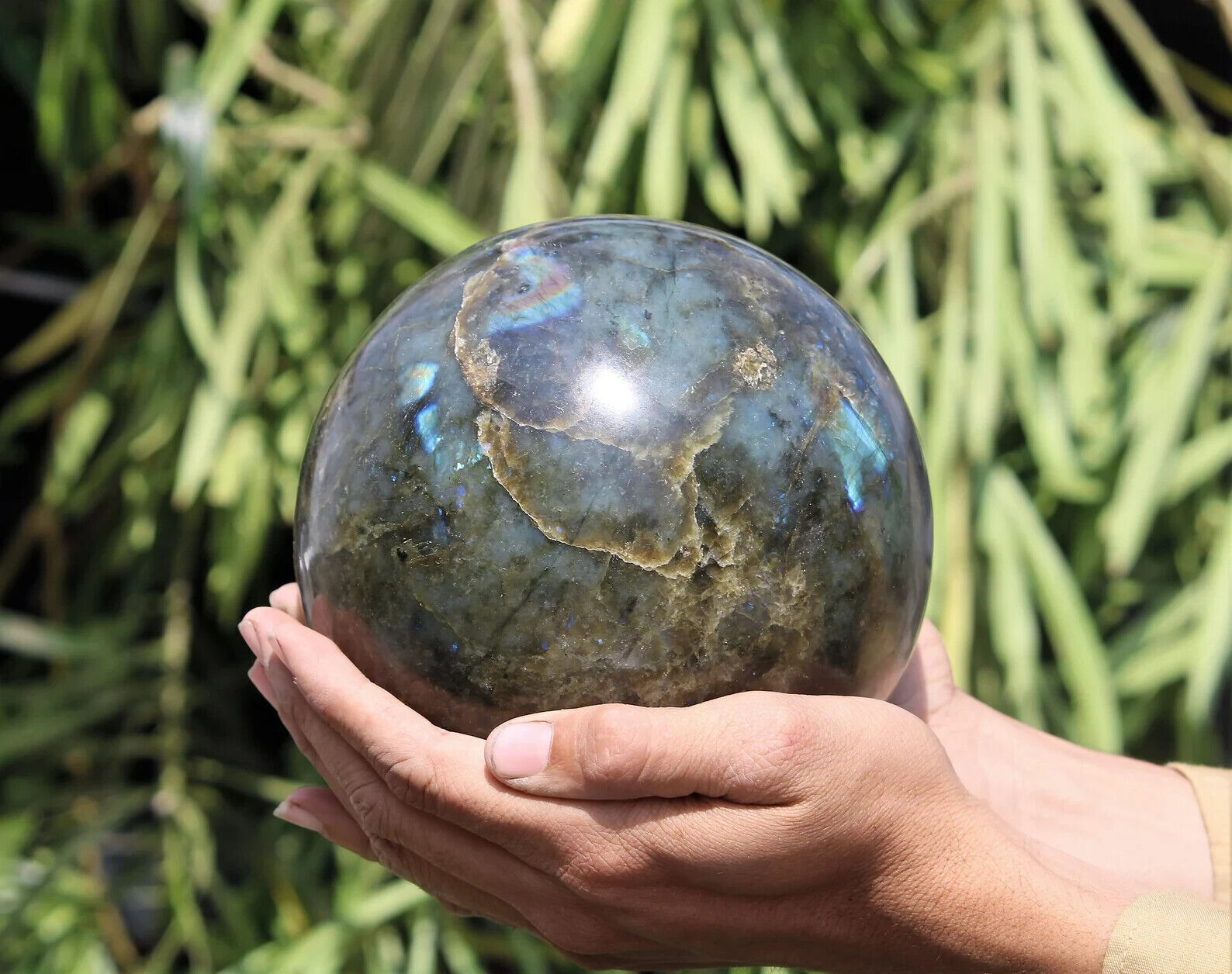 Superb Flashy 140MM Green Labradorite Crystal Stone Healing Energy Sphere Globe