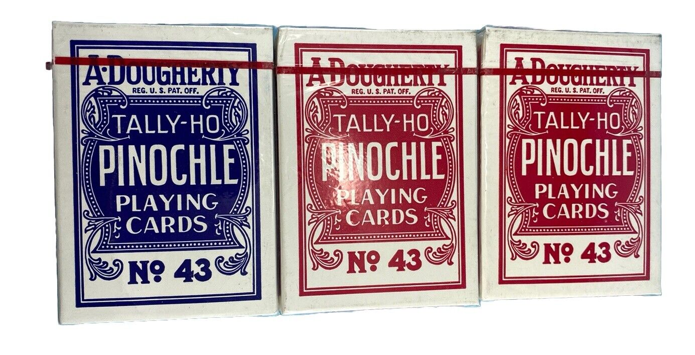 DOUGHERTY 3 Decks Tally-Ho Pinochle # 43 Playing Cards Red & One Blue New Sealed