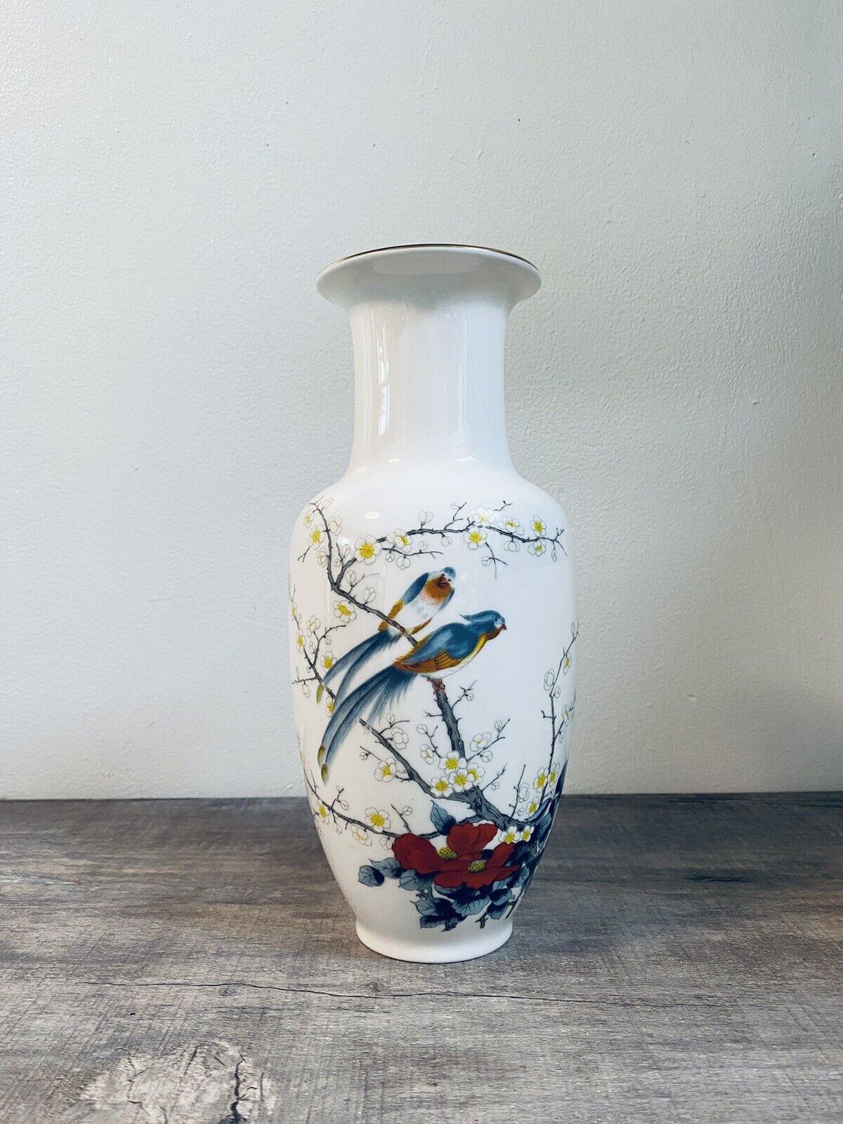 Vintage  1960 ~Fine China Porcelain JAY Japan Floral Birds Vase