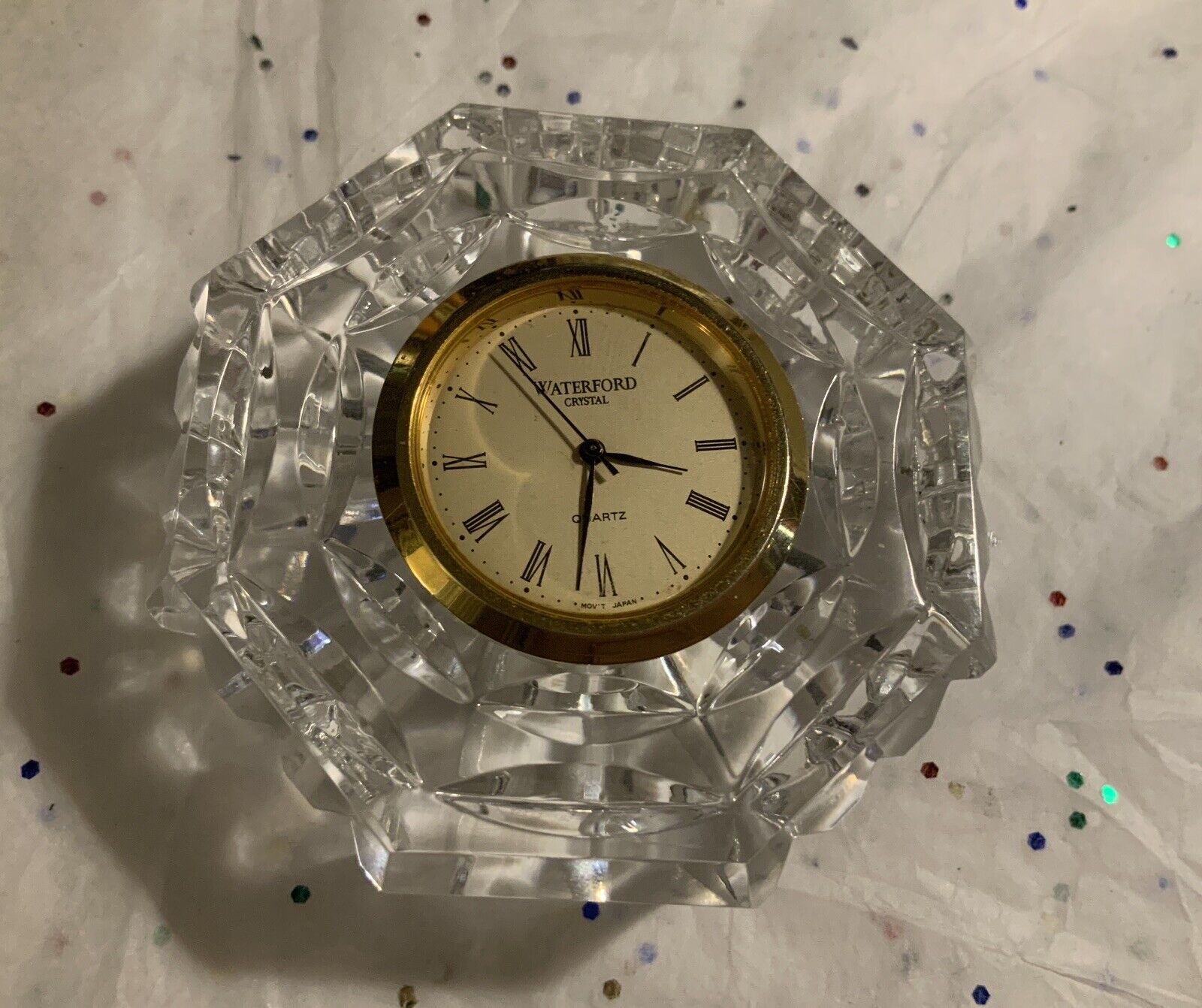Vintage WATERFORD Crystal Octagonal Clock With Gold face - Tralee Pattern