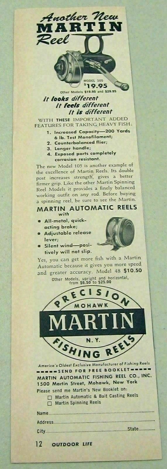 1954 Print Ad Martin Model 105 Fishing Reels Spin & Fly Mohawk,NY