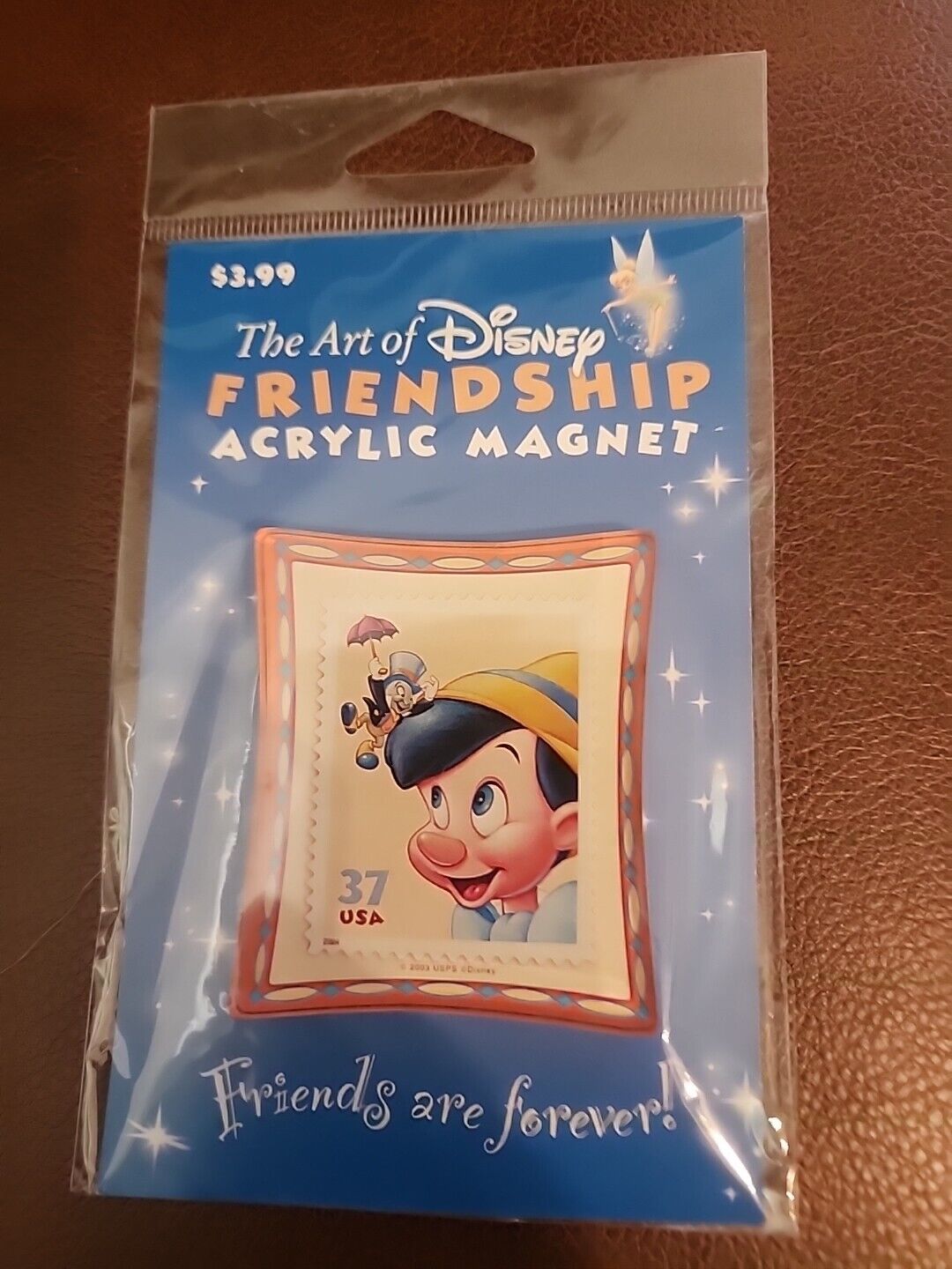 Vintage Art of Disney Friendship Acrylic Magnet Pinocchio Jiminy Cricket New Old