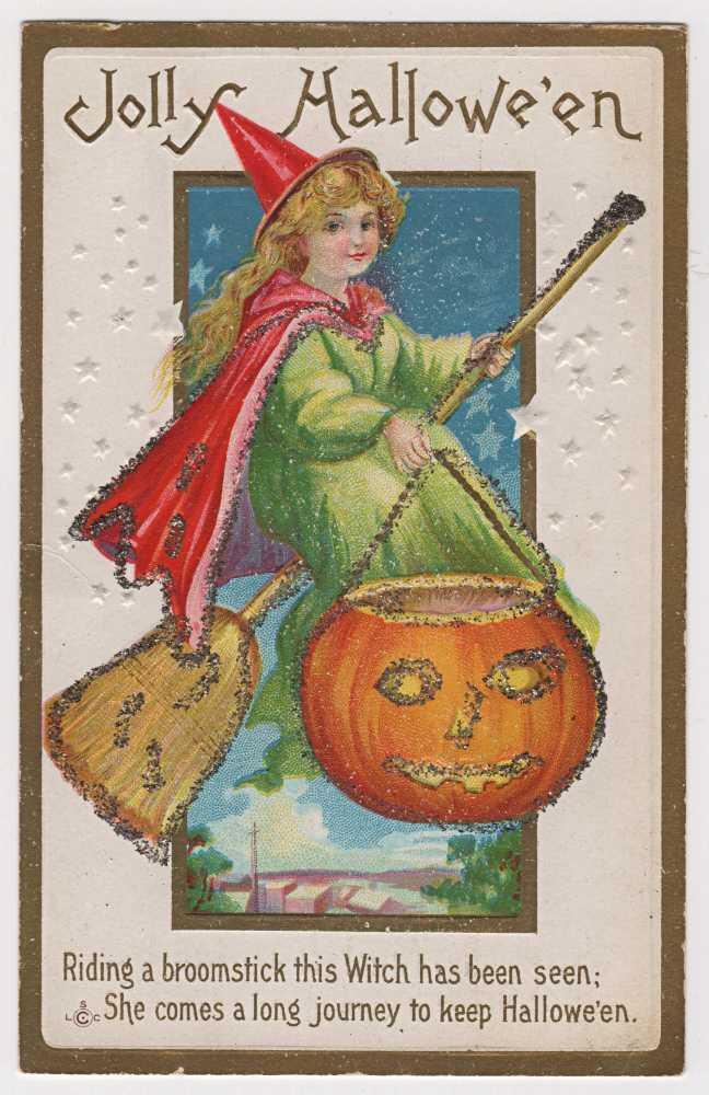 Jolly Halloween Embossed Post Card Series #226C. Post Card Has Glitter Add On