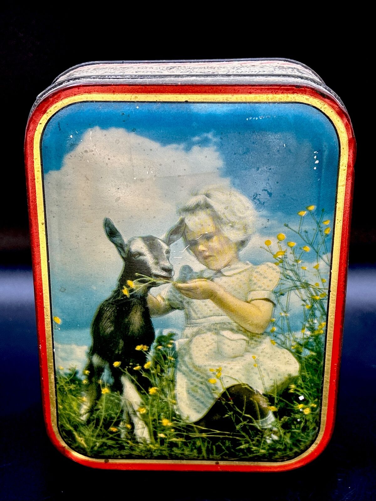Sharps ‘the word for Toffee’ Advertising Tin With Goat and Girl Vintage England.