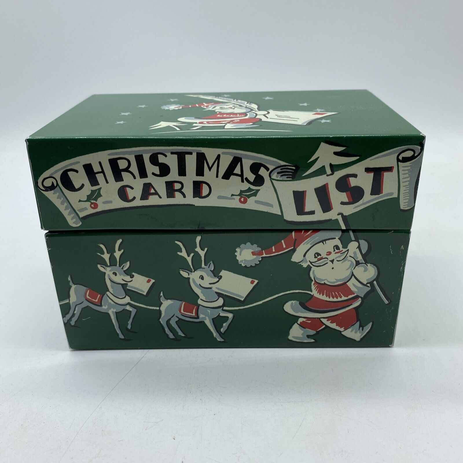 VTG RARE 1950’s Stylecraft Christmas Card List/Recipe Metal Box 5.25”x 3.75x3.25