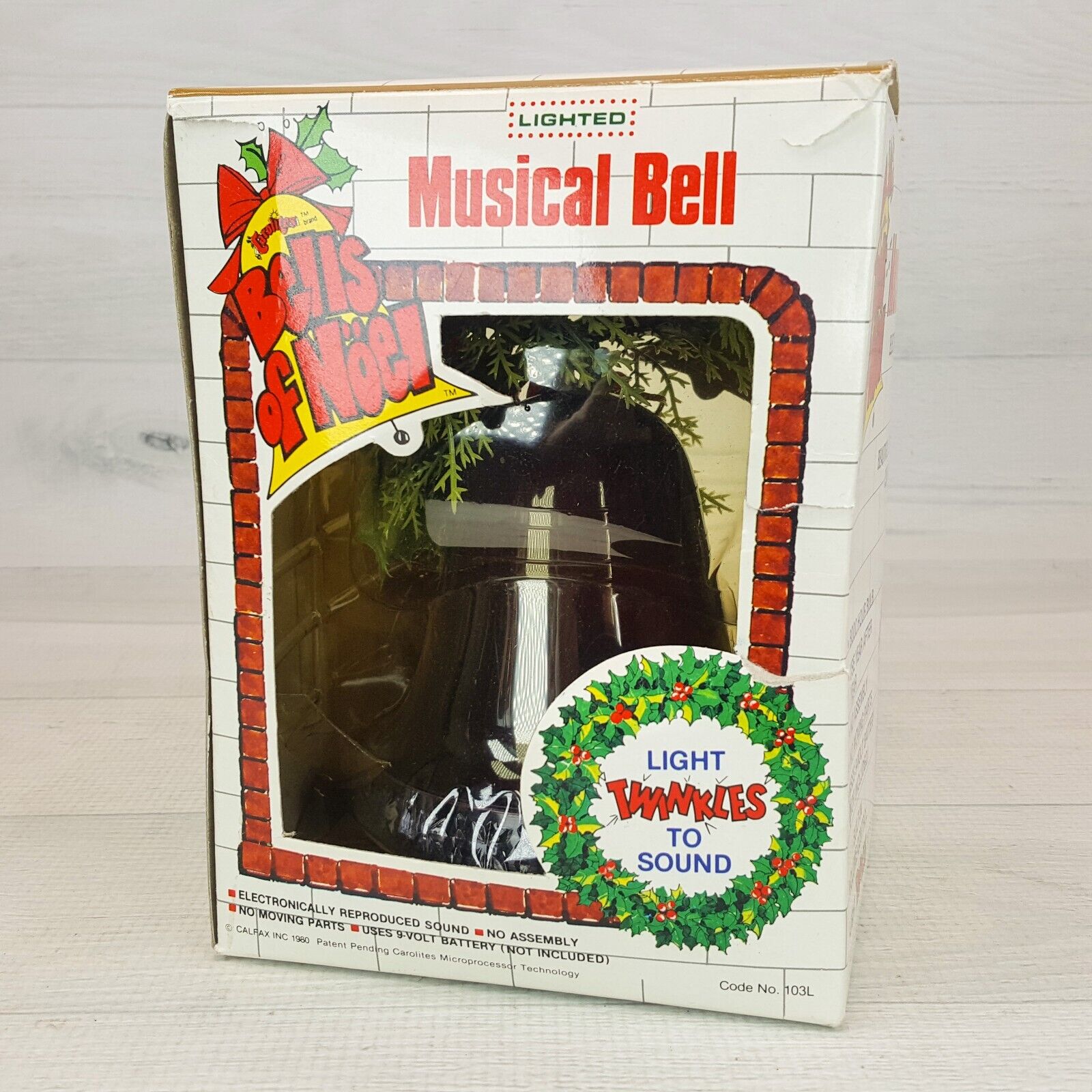 Vintage Carolites Christmas Musical Bell Plays 8 Songs Red w Light Bells of Noel