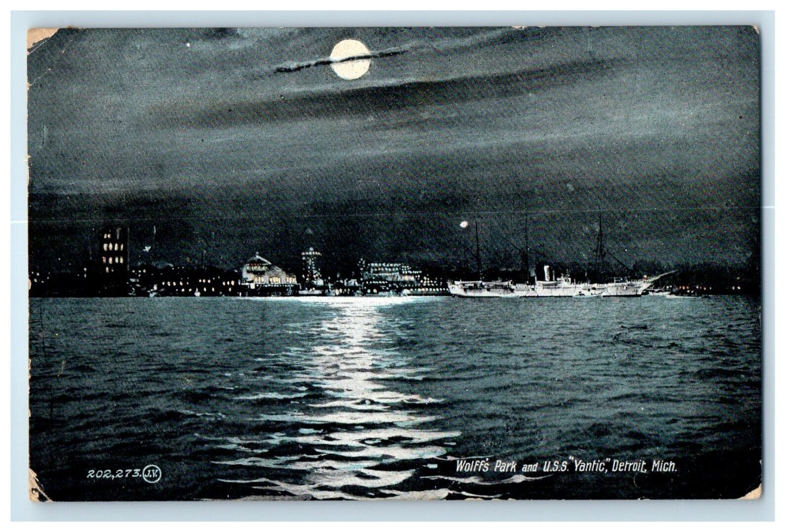 1907 Wolff\'s Park And U. S. S. Yantic Steamer Moon Detroit Michigan MI Postcard