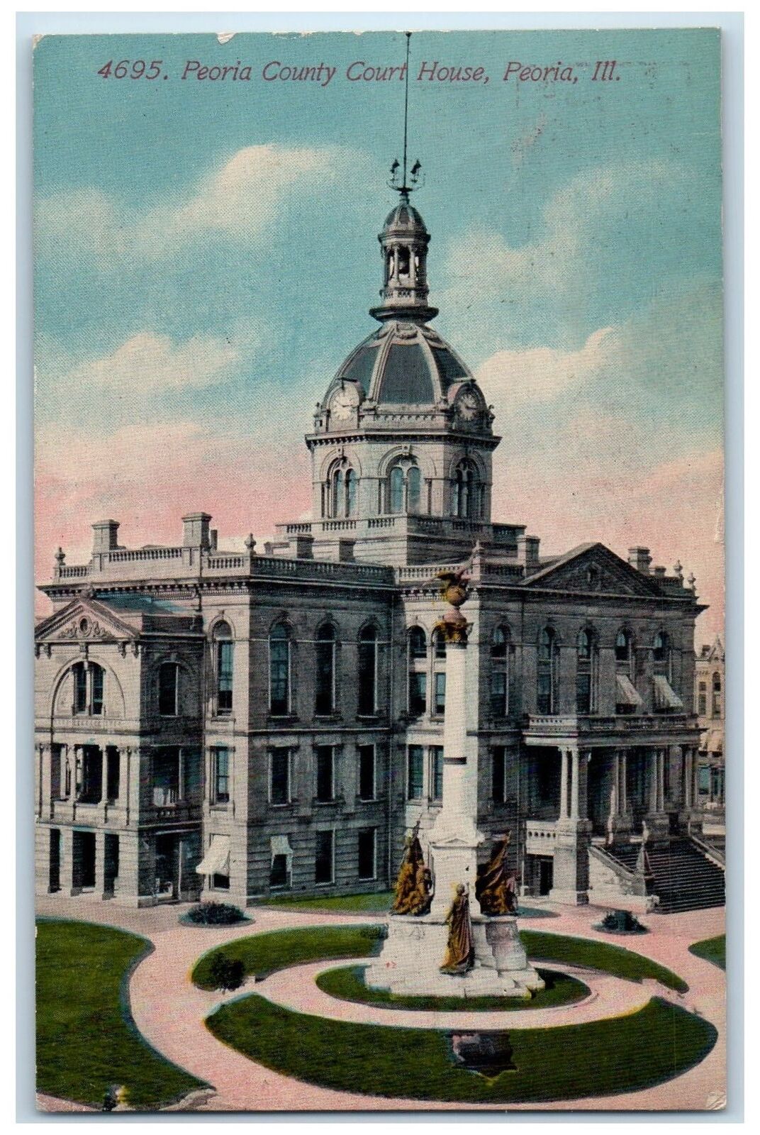 1912 Peoria County Court House Dome Building Monument View Illinois IL Postcard
