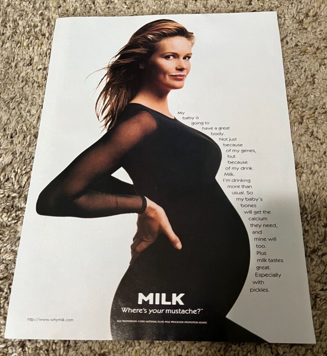 1993 Pregnant Elle Macpherson Got Milk Harper\'s Bazaar Magazine Print Ad