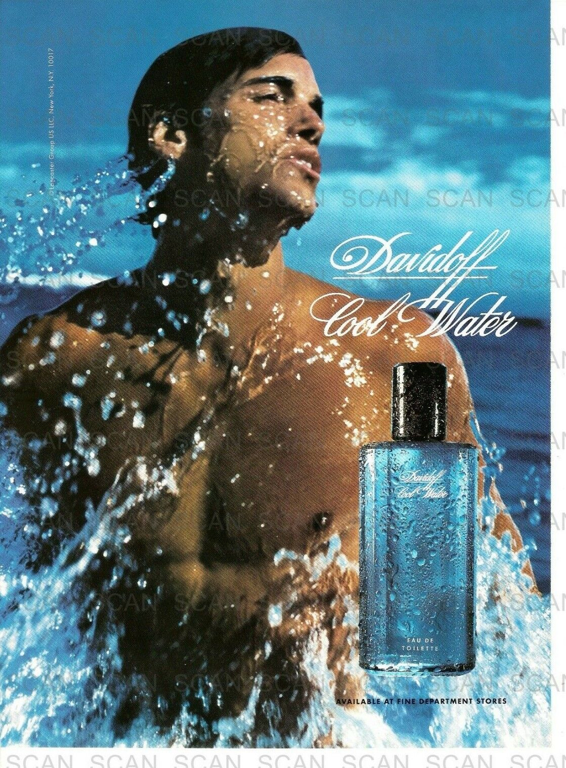1998 Davidoff 'Cool Water' Men's Cologne  Vintage Magazine Ad  Sexy Guy in Water