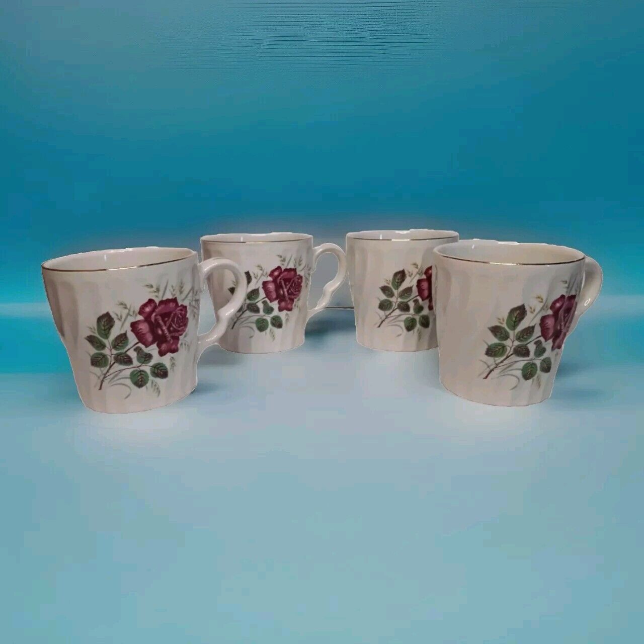 Vintage Anniversary Rose Teacups (4)  Ironstone Ware by Ridgway England 