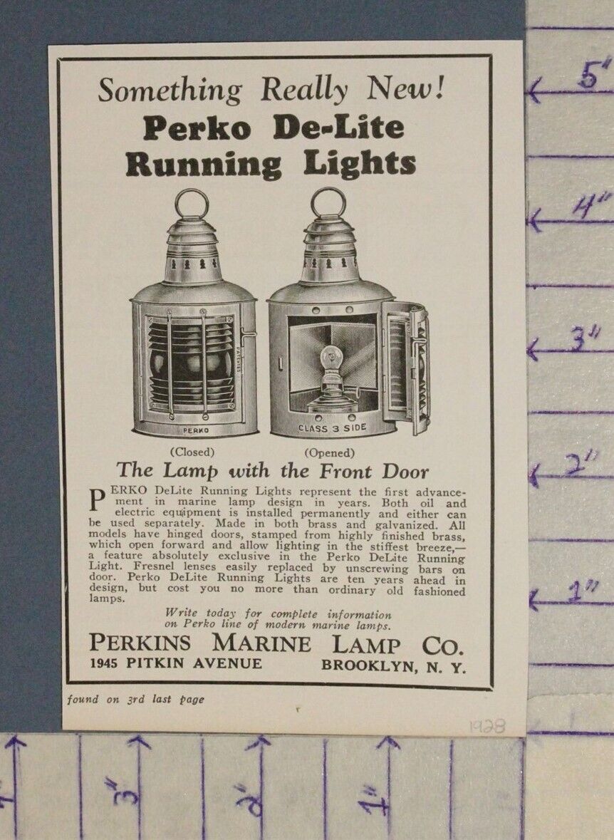 1928 PERKINS MARINE LAMP PERKO DE-LITE NAUTICAL BOAT HISTORIC AD A-1883