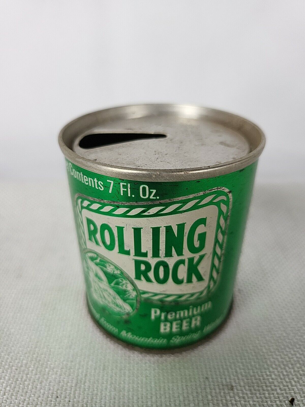 ROLLING ROCK STRAIGHT STEEL PULL TAB 7oz. EMPTY BEER CAN EMPTY