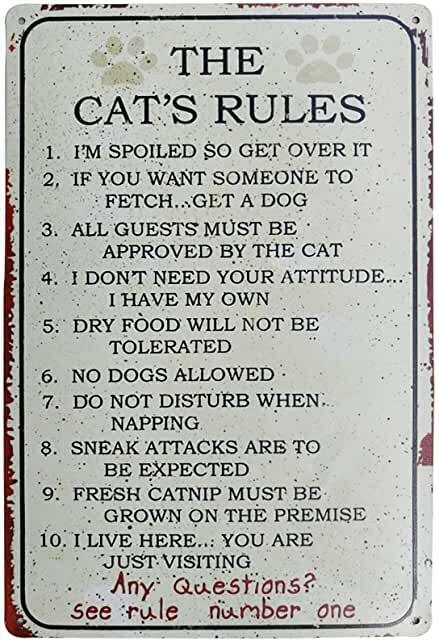 THE CATS RULES TIN SIGN SPOILED SO GET OVER IT GUESTS APPROVED BY THE BLACK CAT