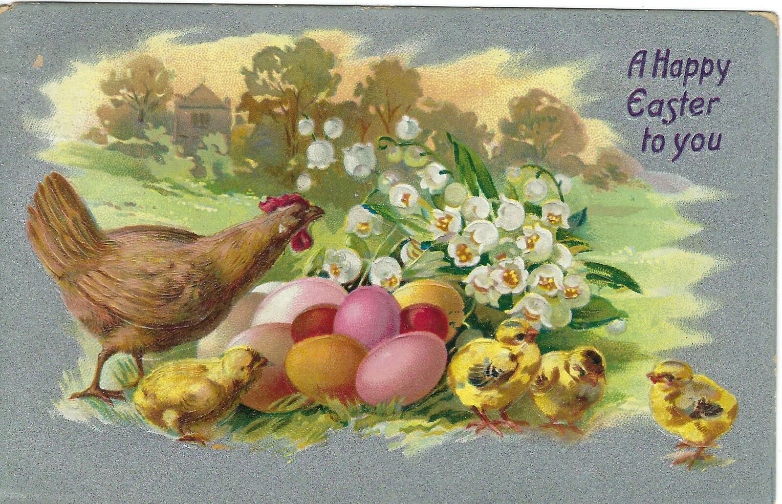 Happy Easter Baby Chicks Eggs Embossed Tucks Vintage Antique Postcard 1909