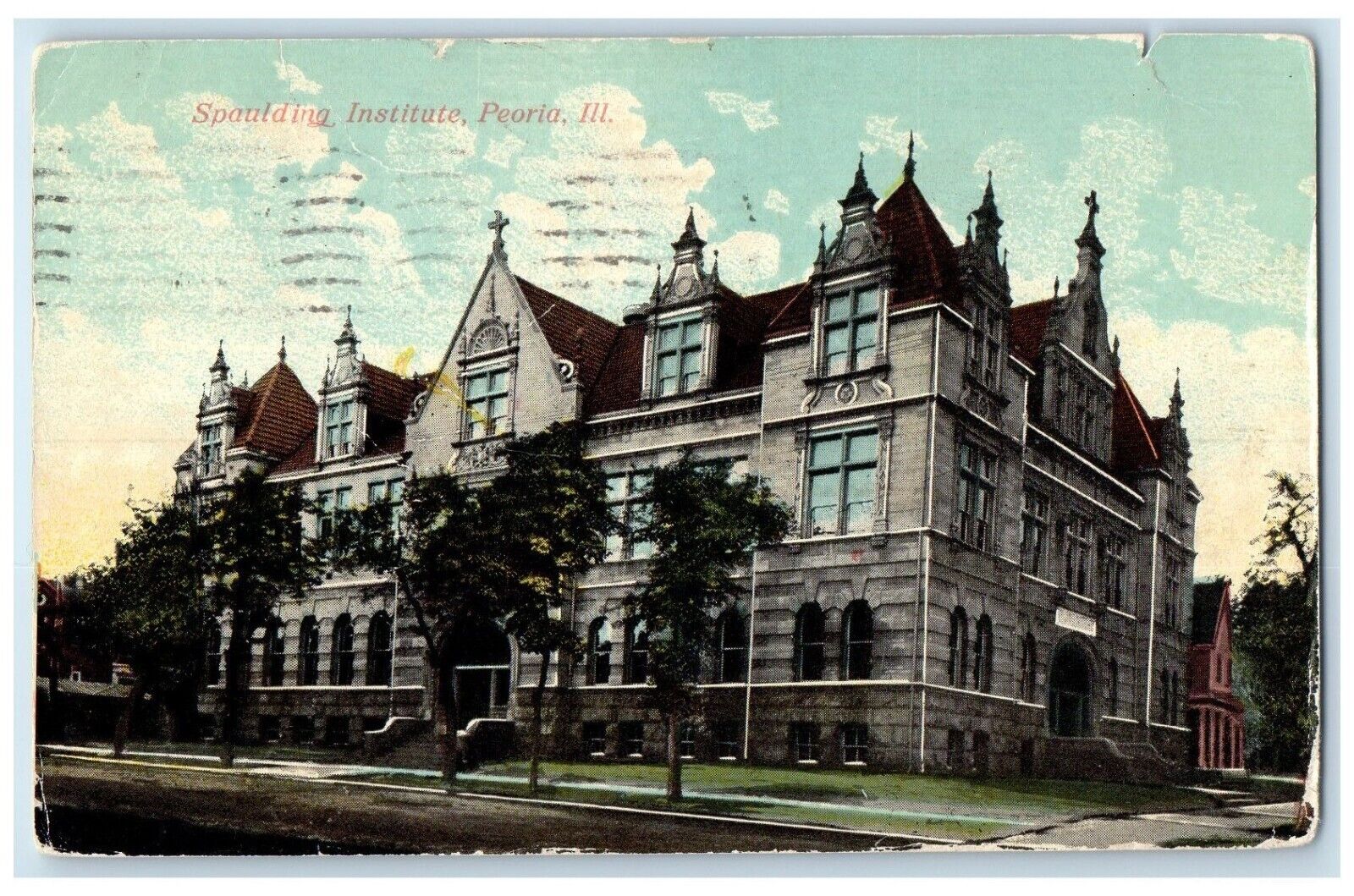 1912 Spaulding Institute Exterior Building Peoria Illinois IL Vintage Postcard