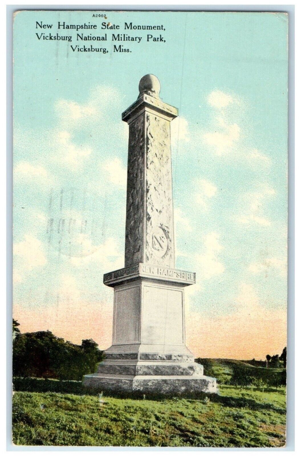 1918 New Hampshire State Monument Vicksburg Military Park Mississippi Postcard