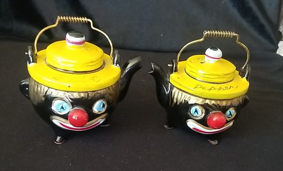 Vintage Thames Redware Clown Face Teapot Salt & Pepper Shakers Japan *UNUSED*