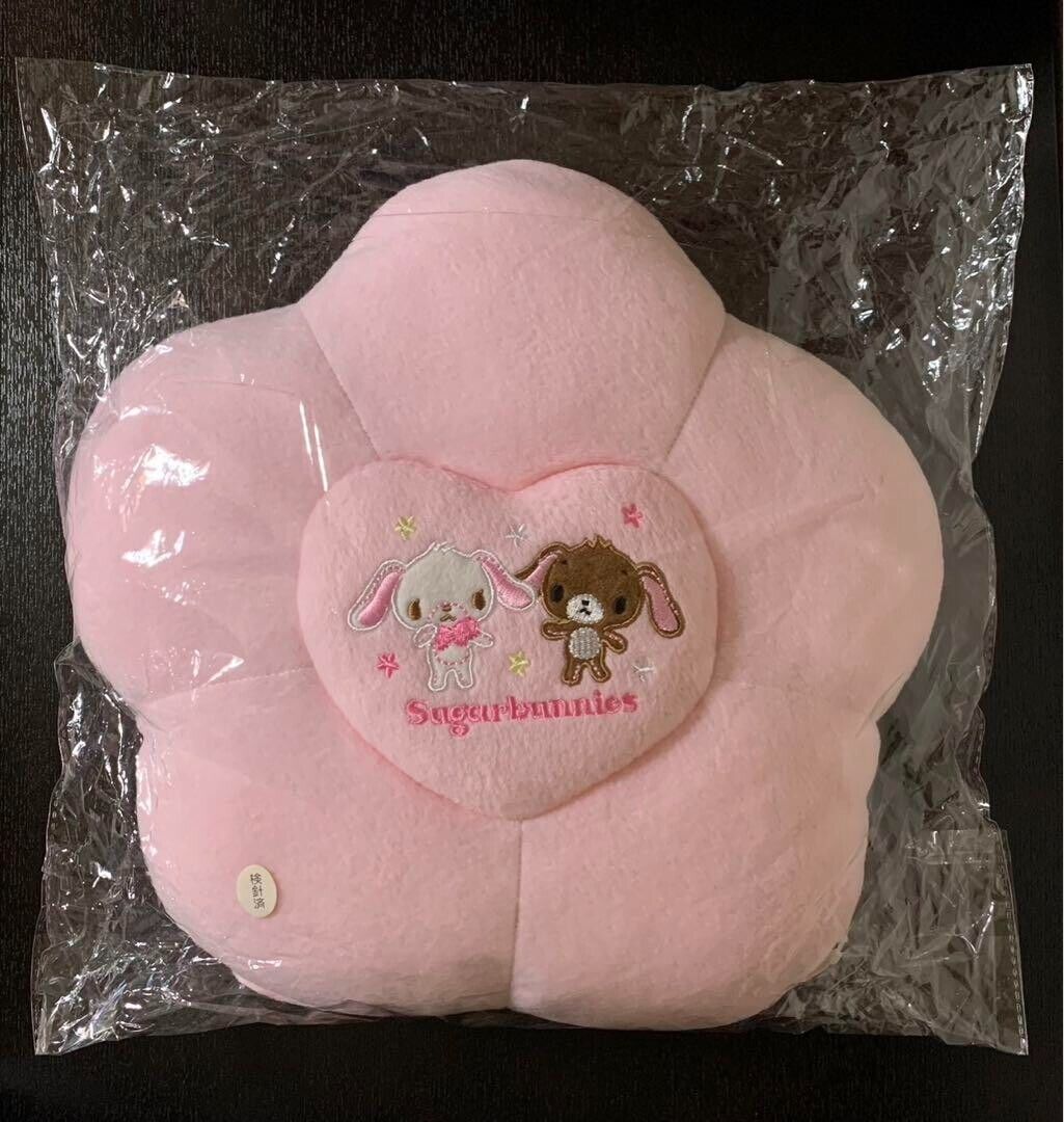 Sanrio Sugar bunnies Shirousa Kurousa Cushion Flower Pink 33cm 2010 Rare Mint