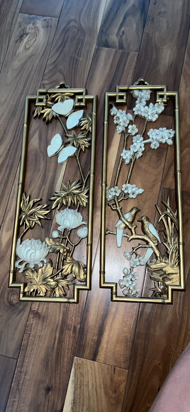 Vintage Home coat Asian butterfly flower and bird wall decor gold and cream