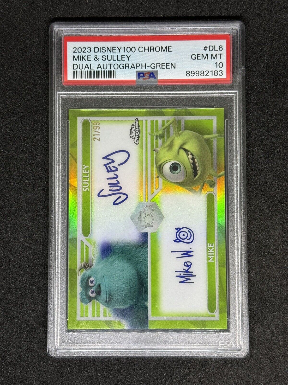Topps Chrome Disney 100 Mike & Sulley DL6 Dual Autograph PSA 10 Green Wave /99