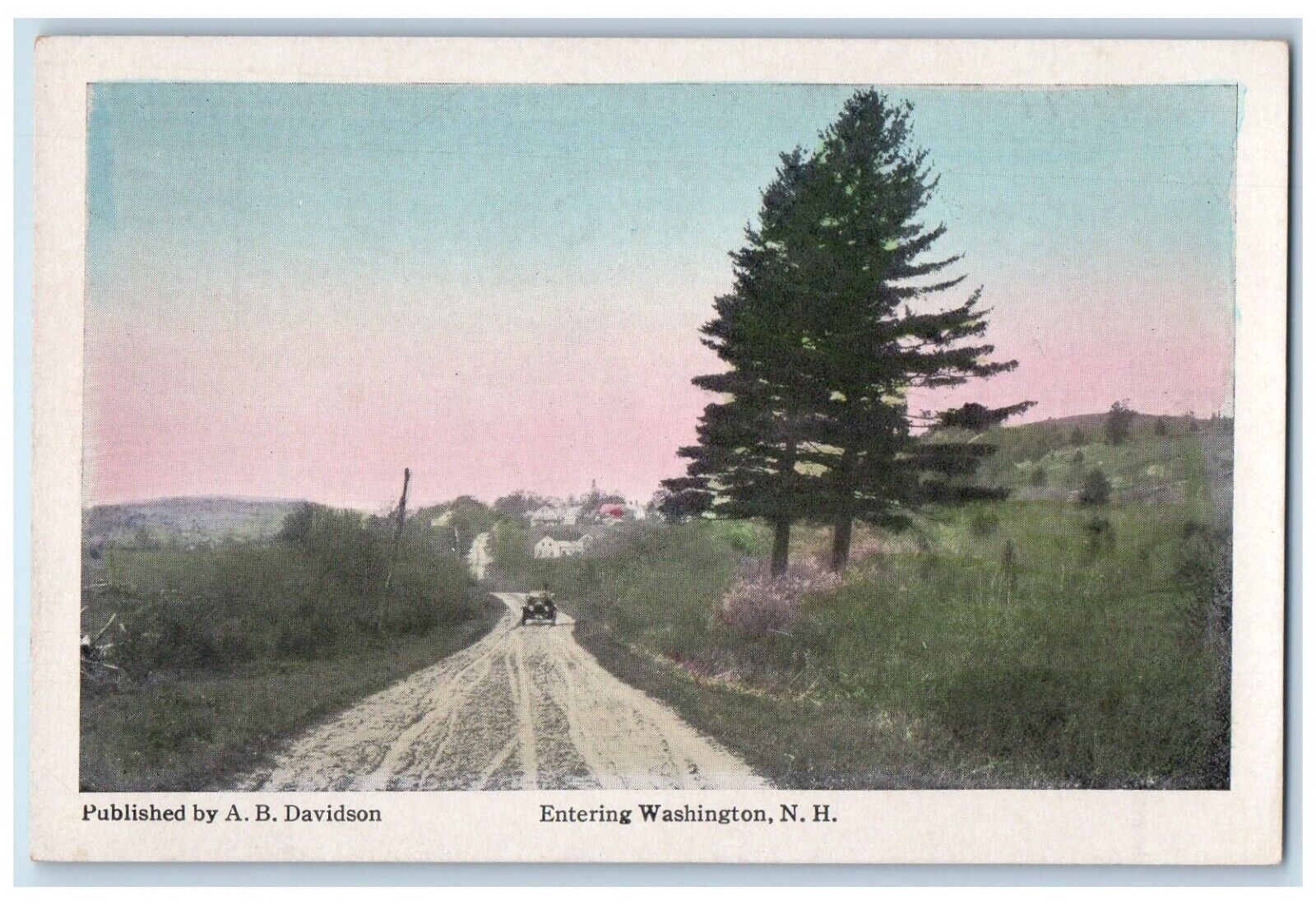 c1910 Entering Road Car Washington Pine Trees New Hampshire NH Antique Postcard