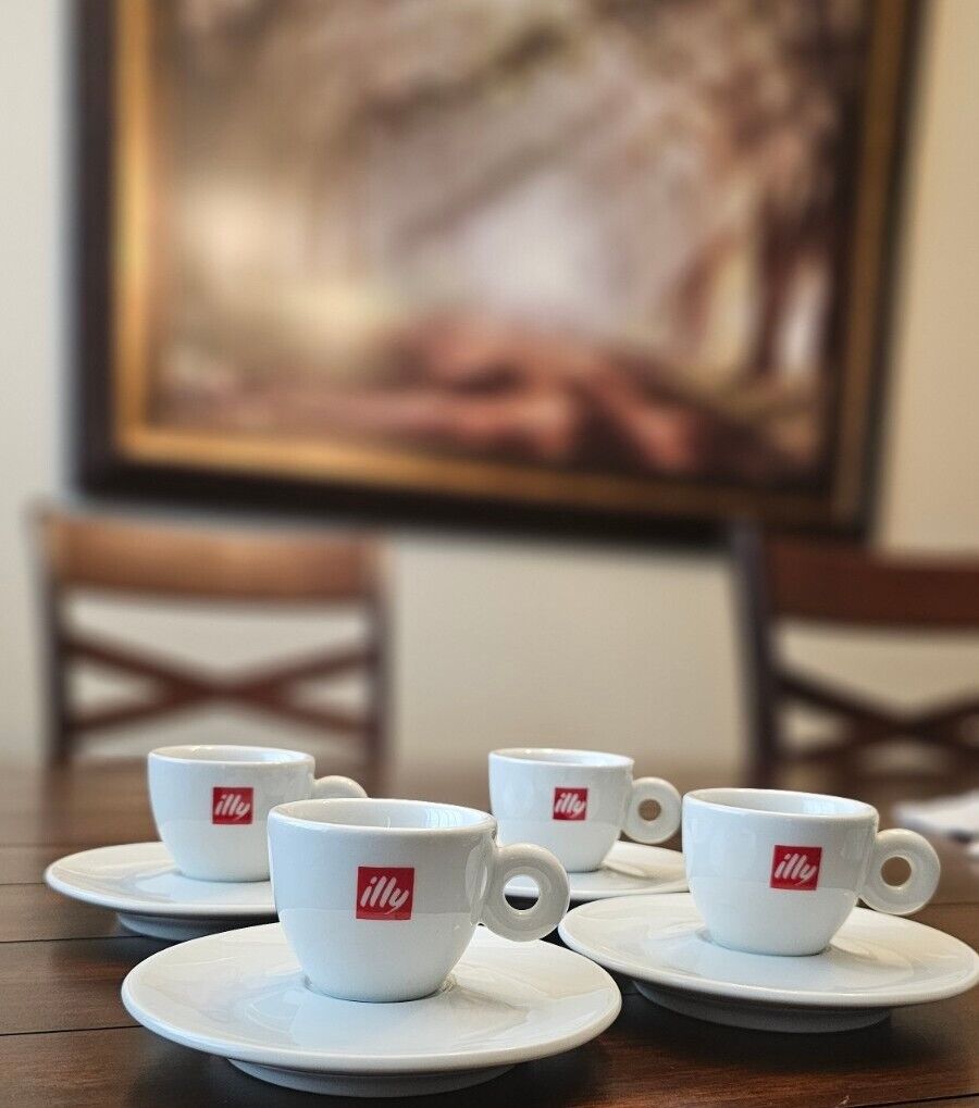 ADORABLE Illy Espresso Cup & Saucer Coffee Set Lot of 4 NEW Never Been Used 