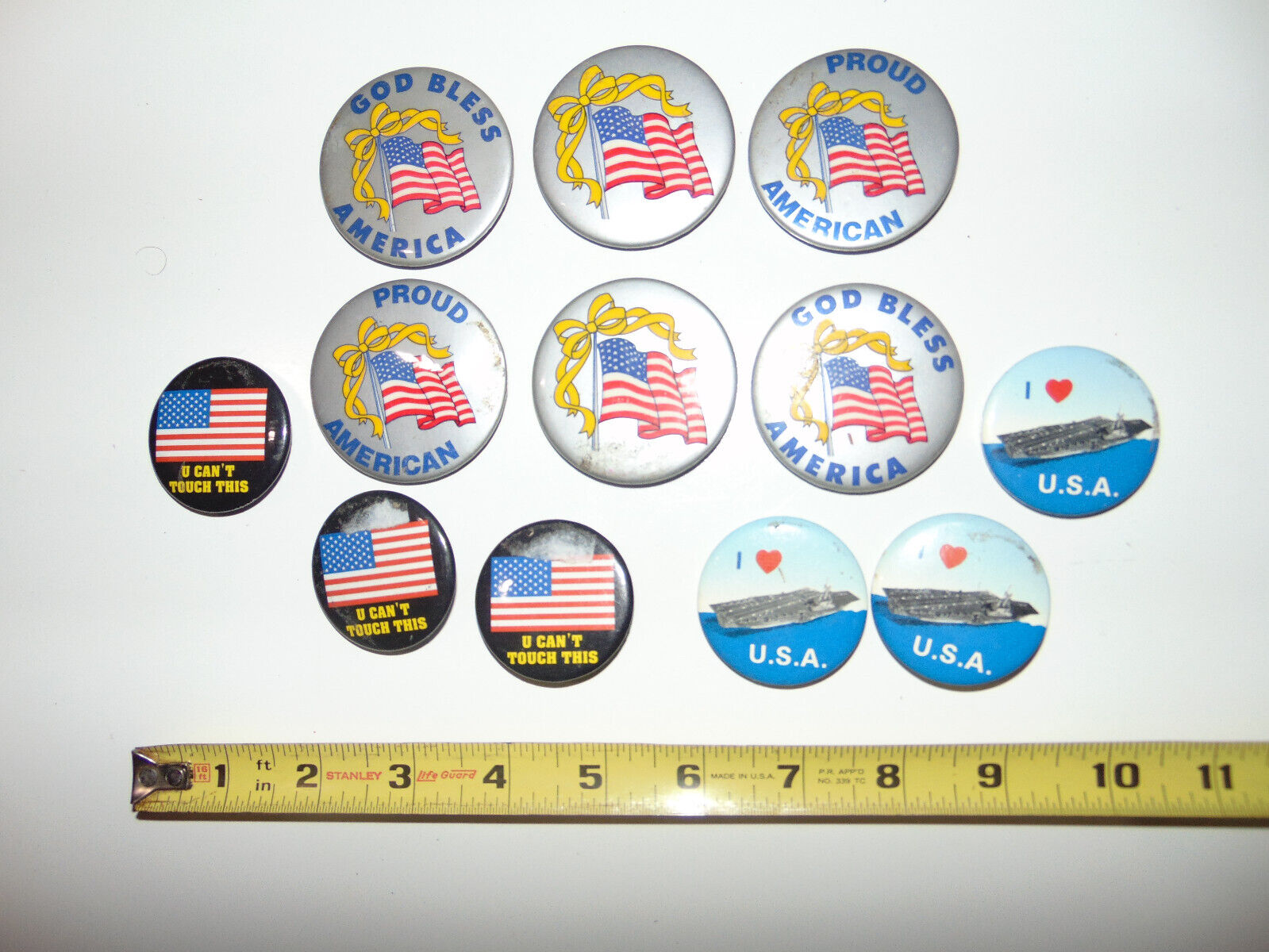 12) Vintage Pinback Button America I Love USA United States of America 80's LOT