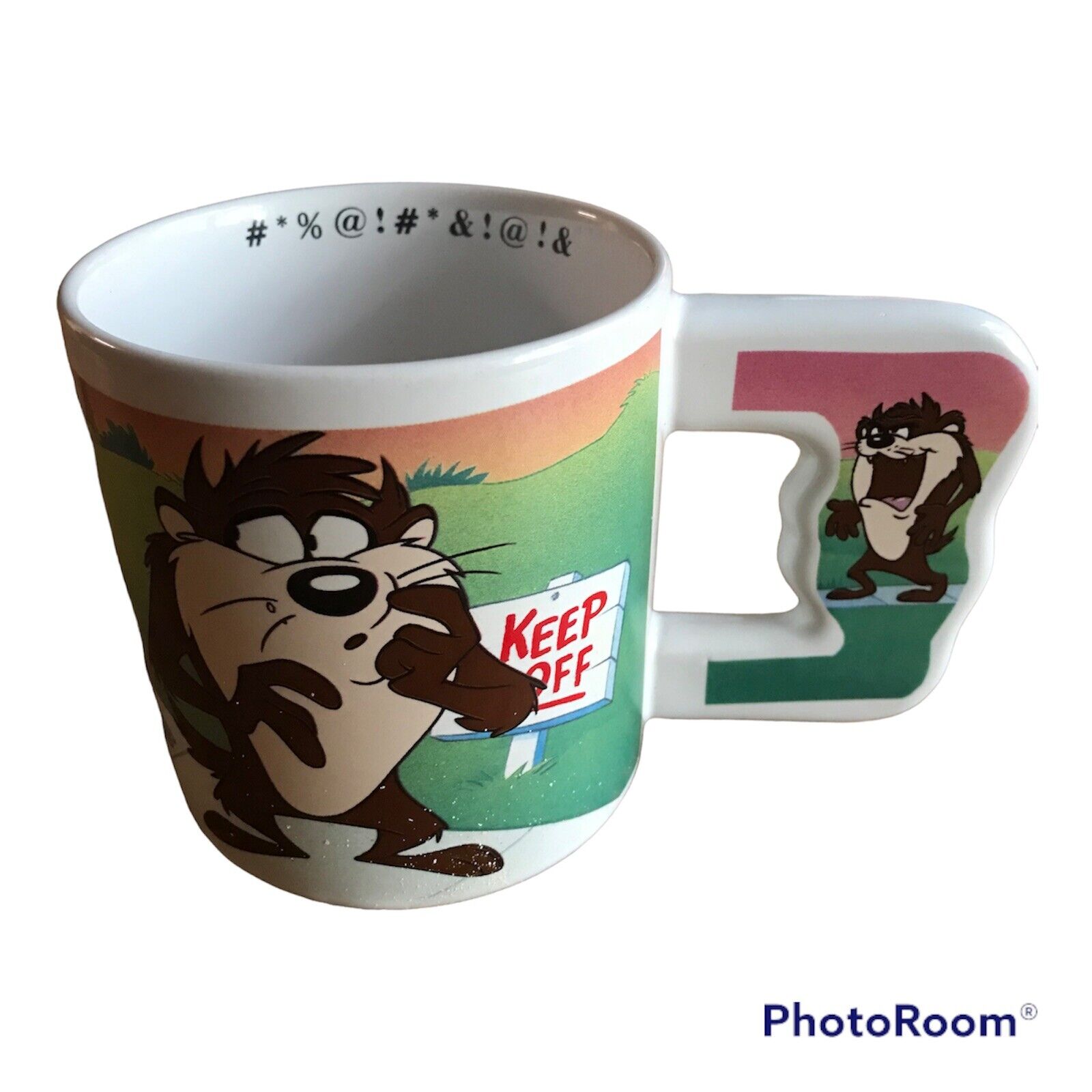 Vintage 1992 Taz “Keep Off” Coffee Cup Mug Warner Bros Studio Store Collection