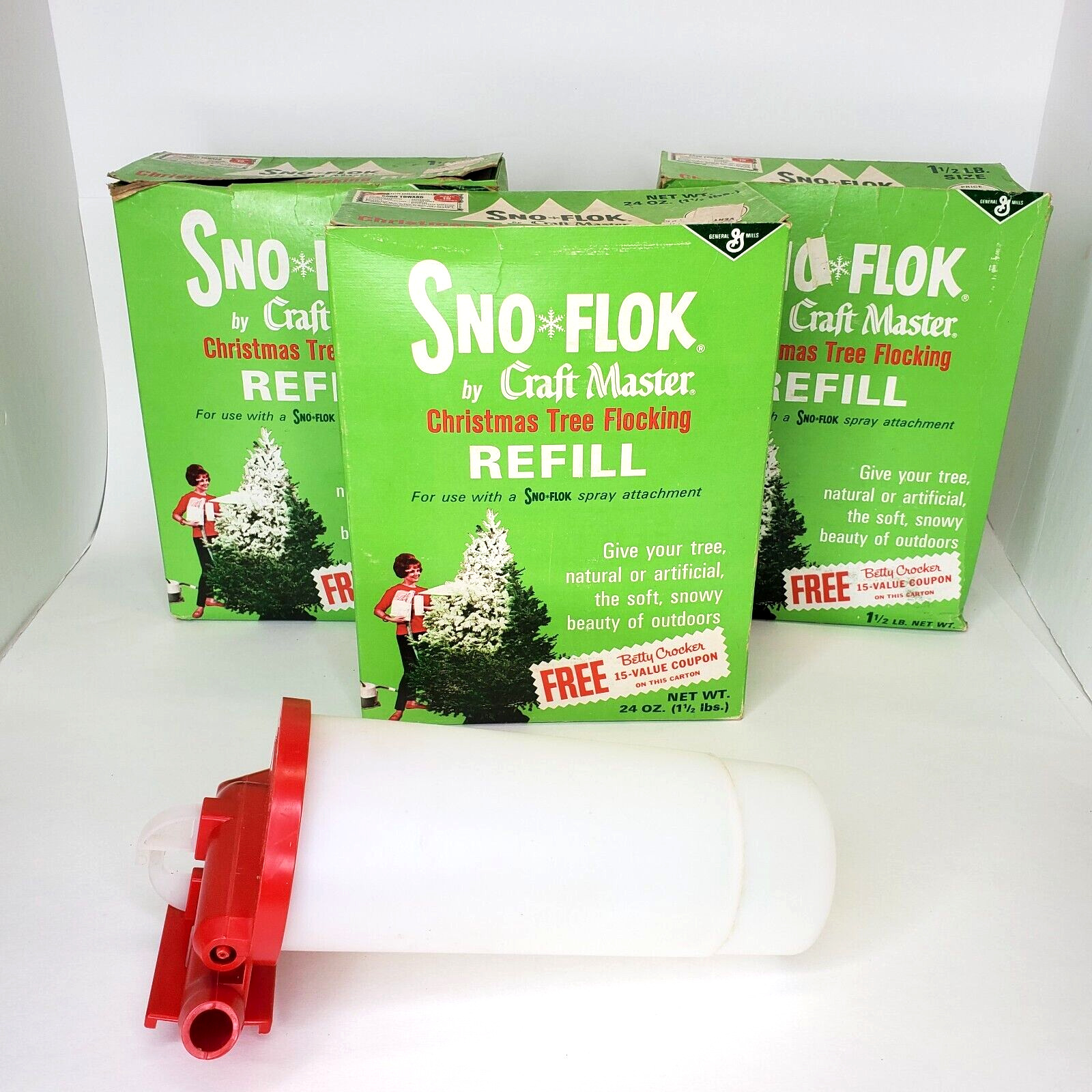Vintage Sno Flok by Craft Master 24oz Refills Lot of 3 with Spray Attachment
