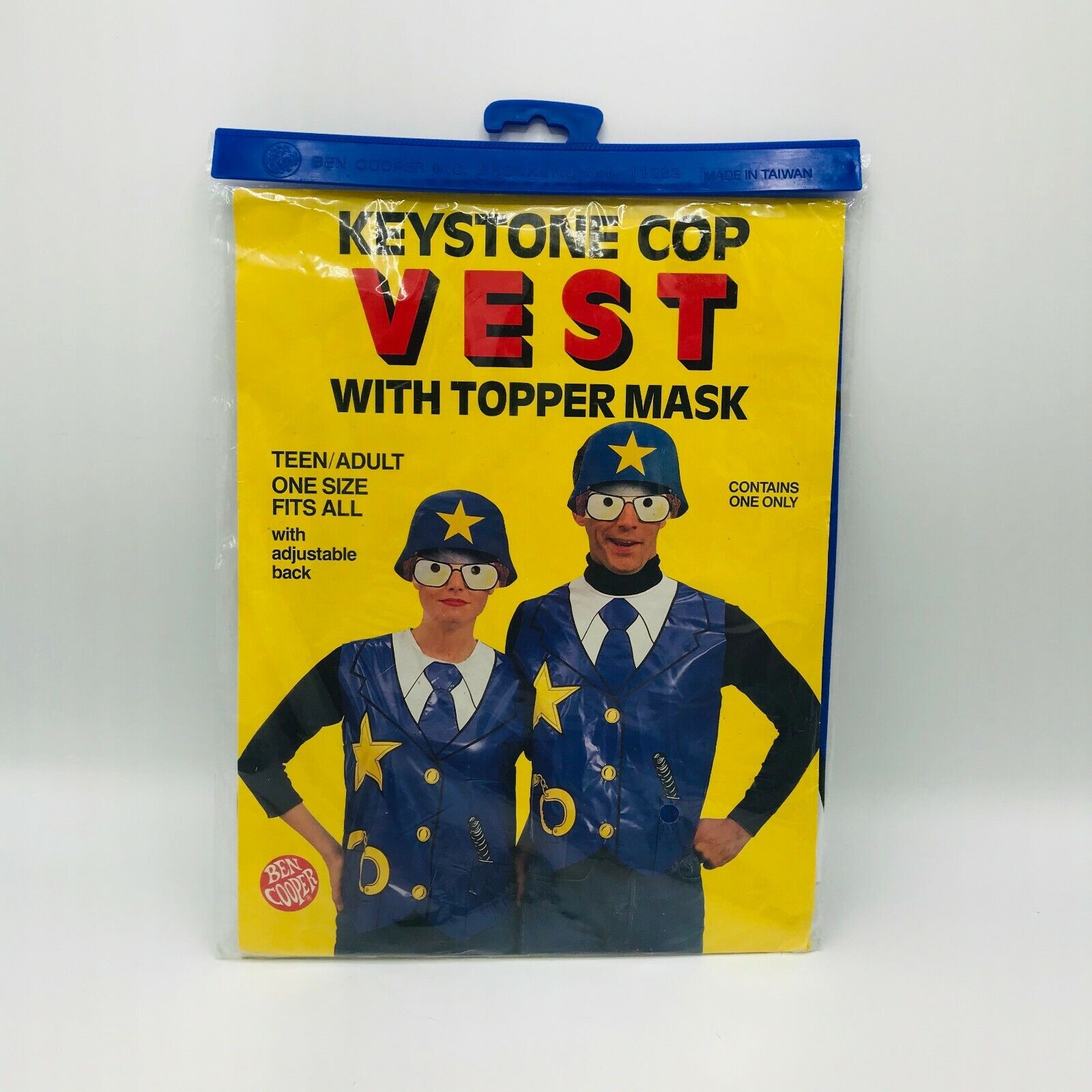 Vintage 1986 Ben Cooper Keystone Cop Vest Topper Mask British Beat Cop Halloween