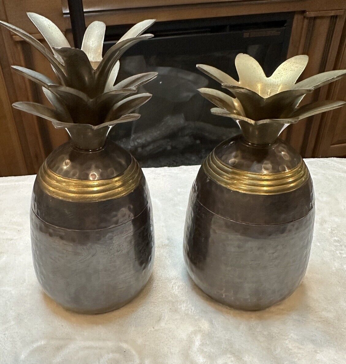 Vtg Mid Century Solid Brass Pineapple Candleholder Trinket Box 7