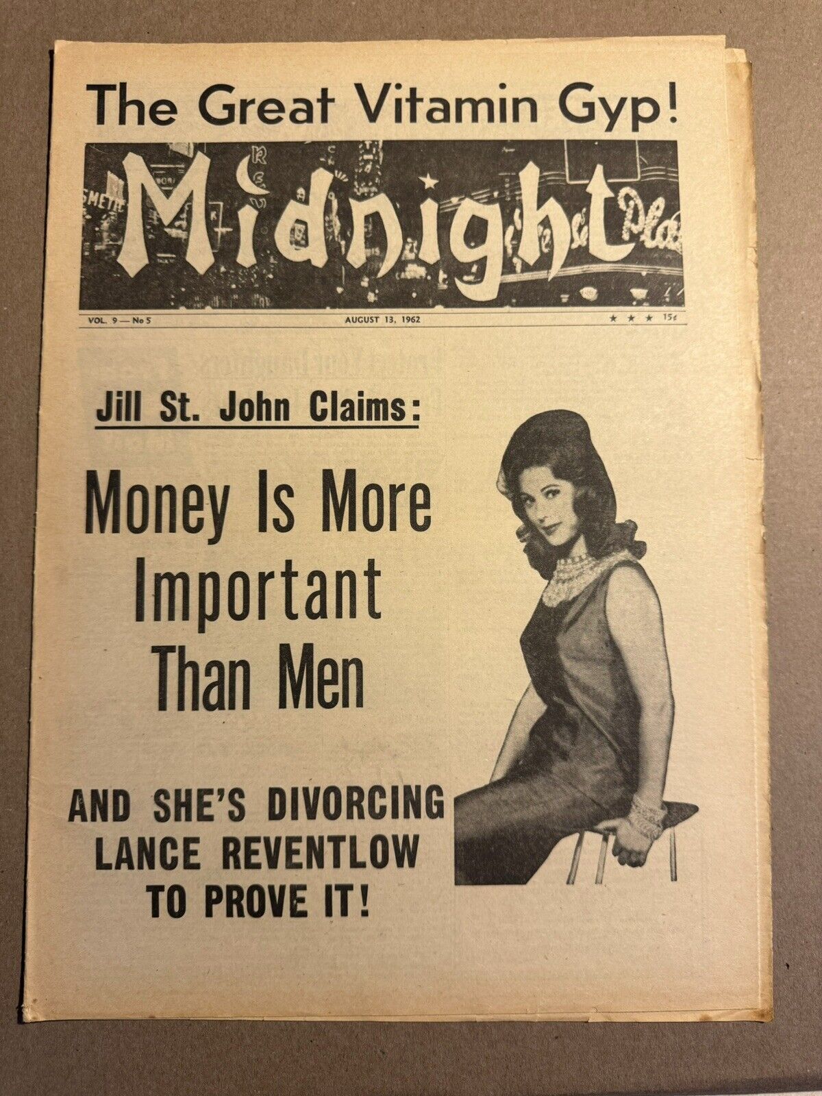 Jill ST. John 1962 Midnight Tabloid Gossip Newspaper Jayne Mansfield Mamie