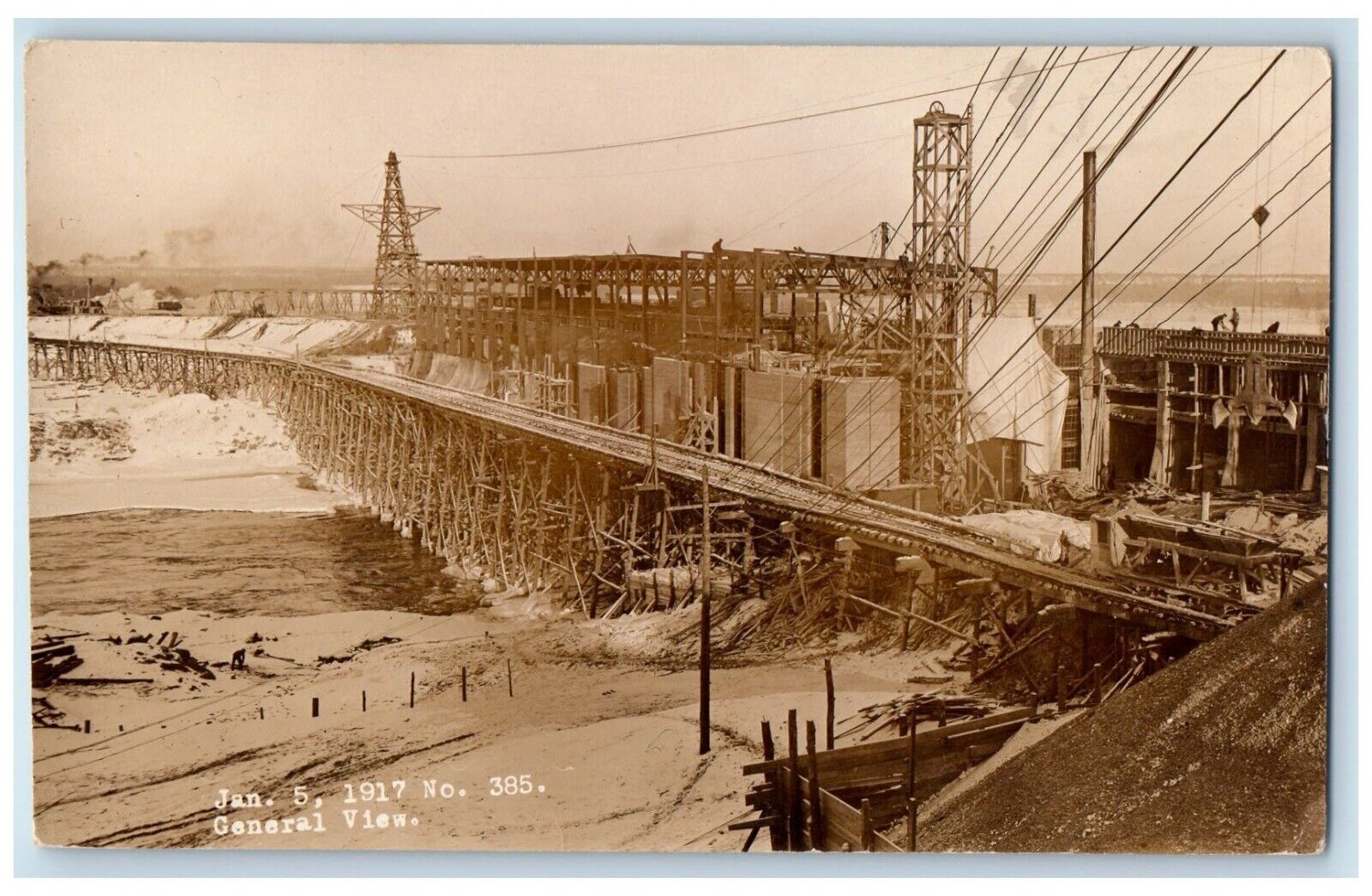 c1910's General View Of Dam Construction Lake Wissota WI RPPC Photo Postcard