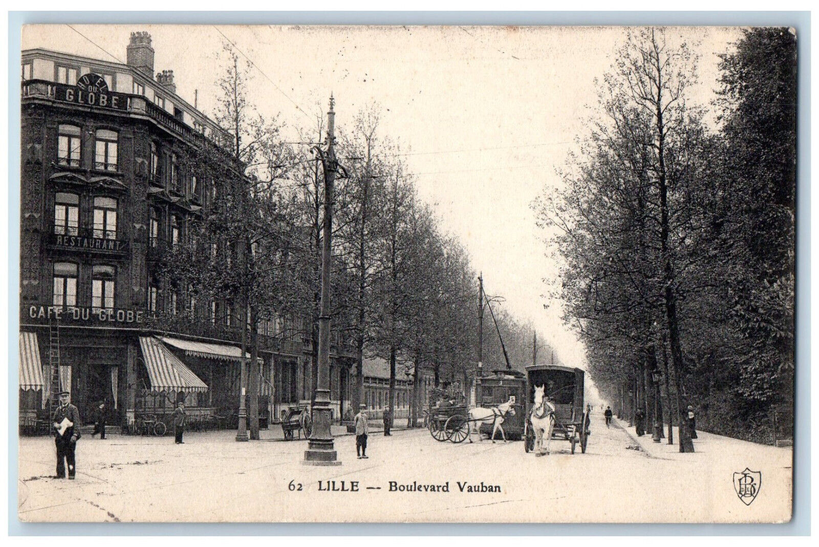 Lille Nord France Postcard Boulevard Vauban Cafe Du Globe 1905 Antique Posted