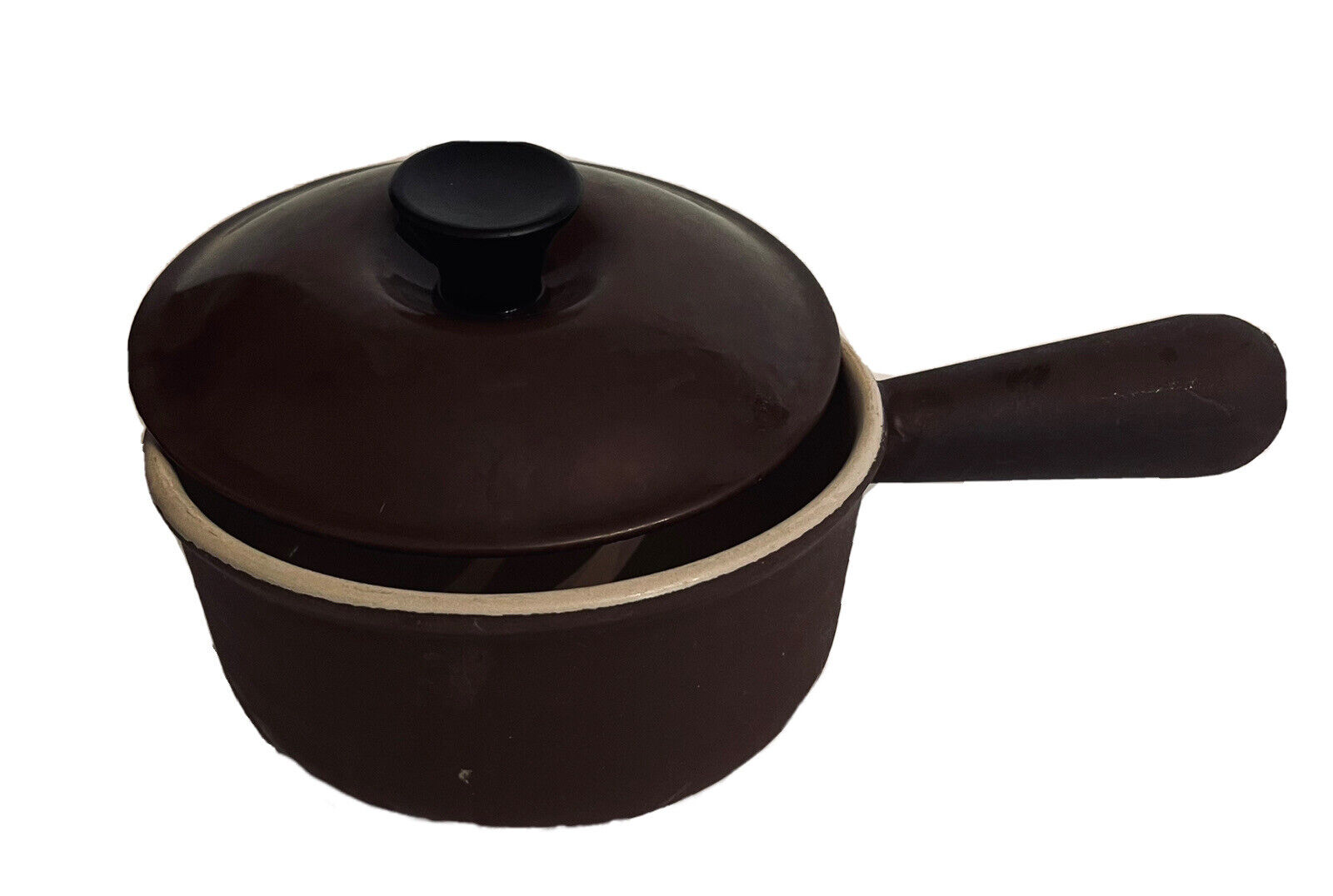 2 Pc Le Creuset Vintage #14 Brown Cast Iron Enamel Sauce Pot Pan Made in France