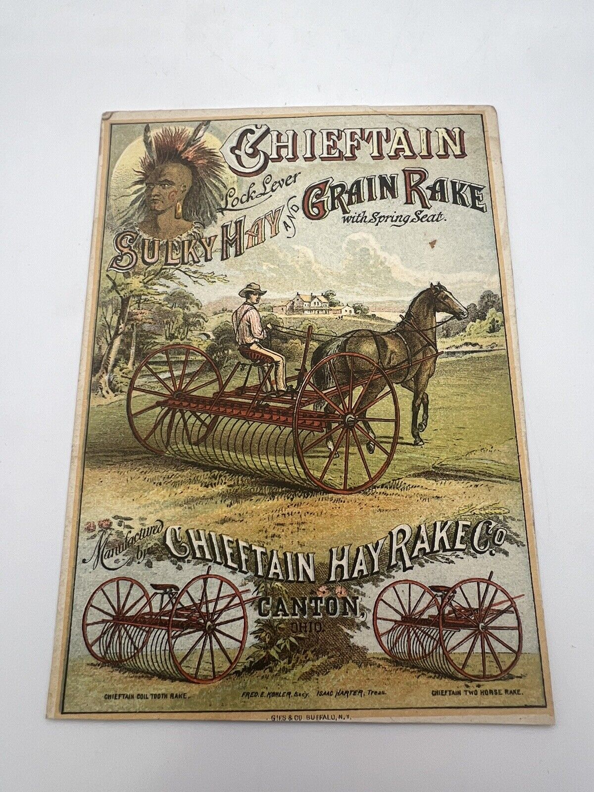 Antique Chieftain Hay & Grain Rake Canton, Ohio Trade Card Gifs & Co Buffalo NY