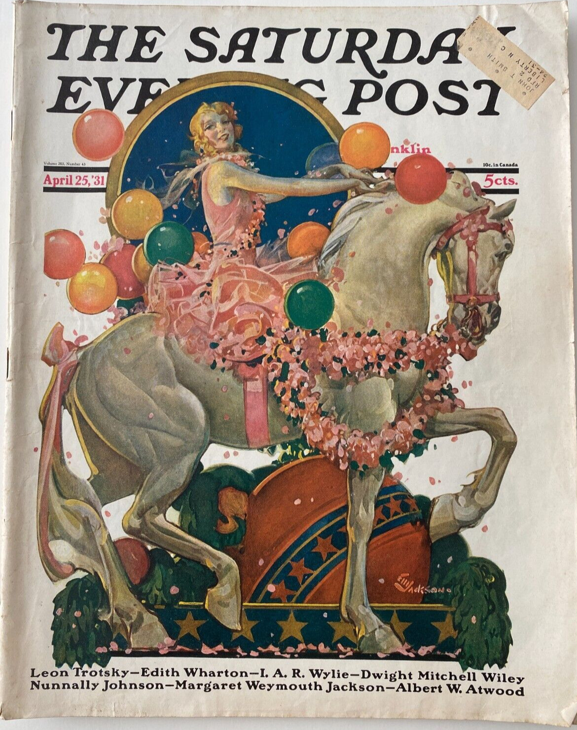 1931 Saturday Evening Post E.M. Jackson Woman horse April 25 Leon Trotsky