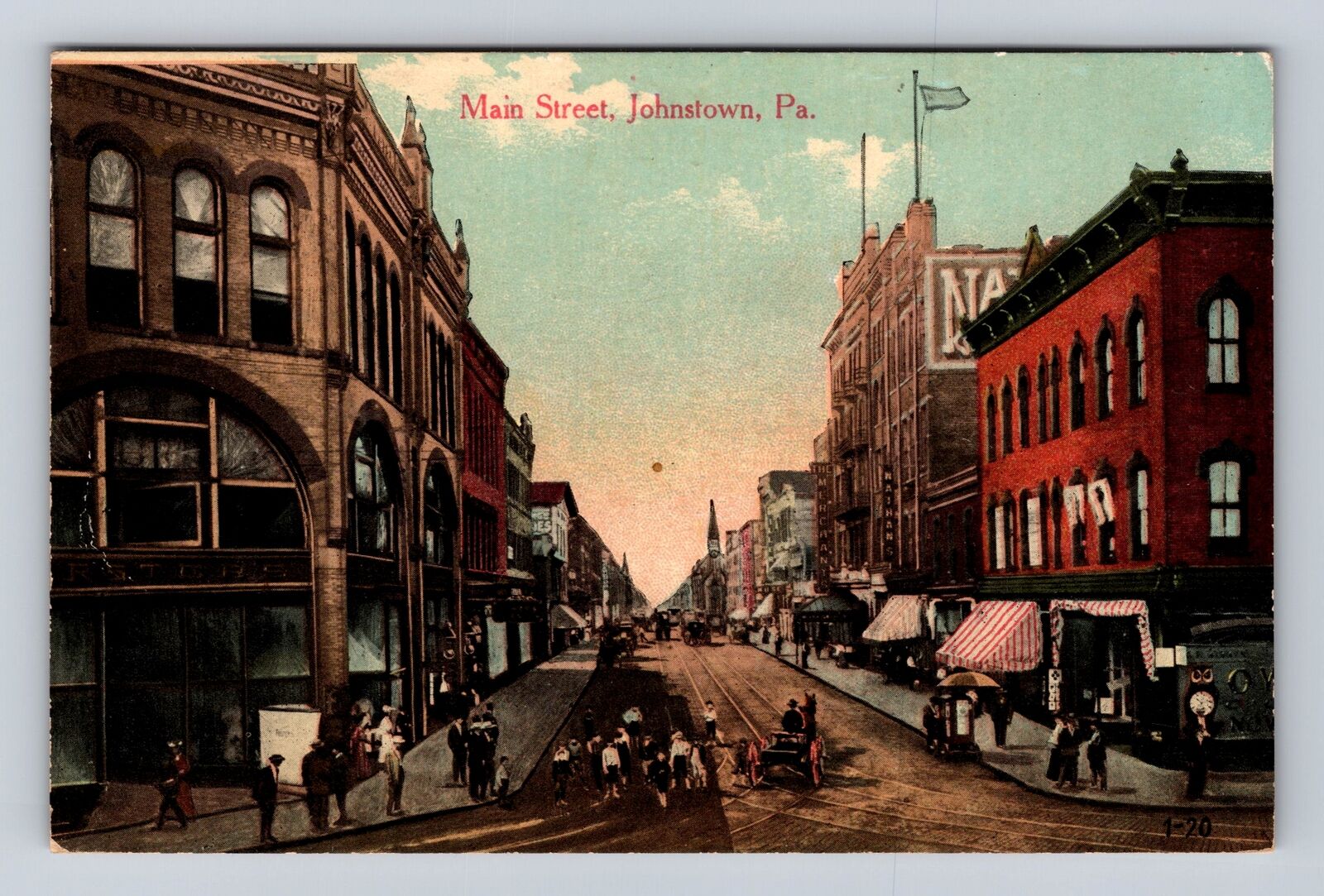 Johnstown PA-Pennsylvania, Main Street, Boys, Horse & Wagon, Vintage Postcard