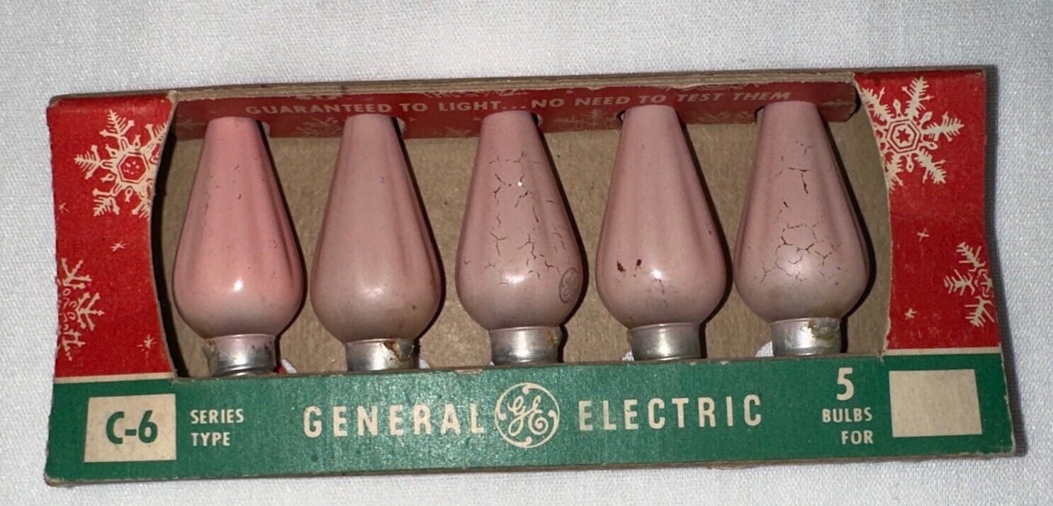 GE C6 Pink Christmas Indoor Lights Lot of 5 Bulbs Vintage Tested Working USA