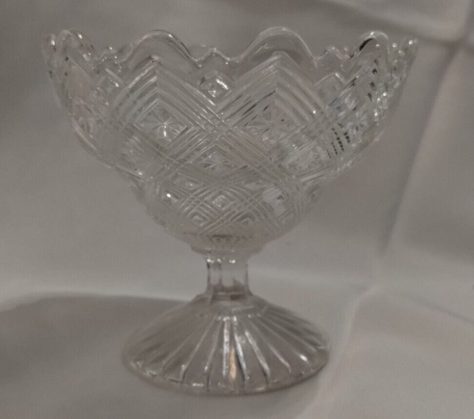 Rare 1800s Stamped Antique Crystal Glass Pedestal Candy/Nut Dish Unique Pattern